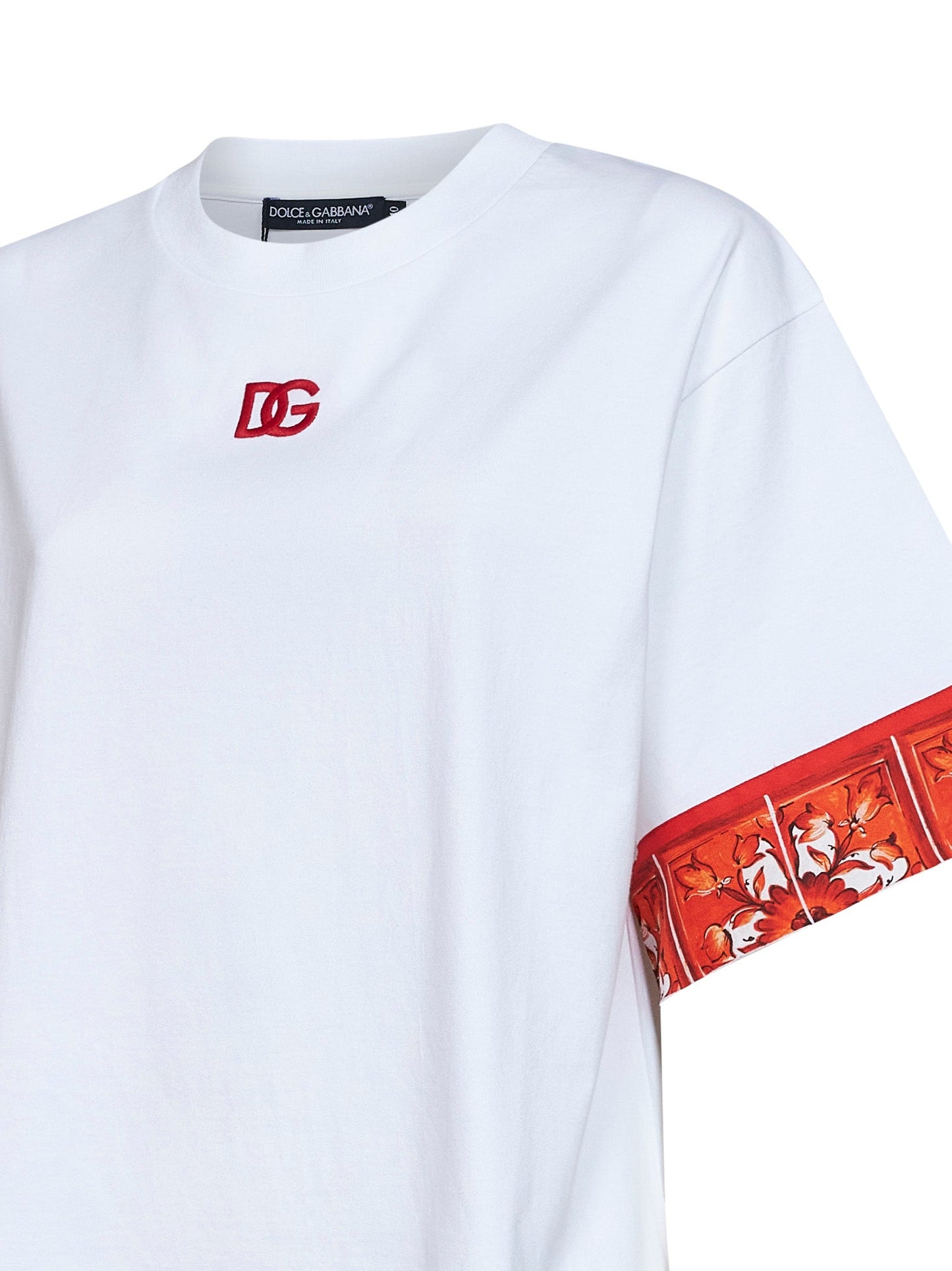 Dolce & Gabbana Women White Jersey T-Shirt With Maiolica-Print Scarf DOLCE & GABBANA