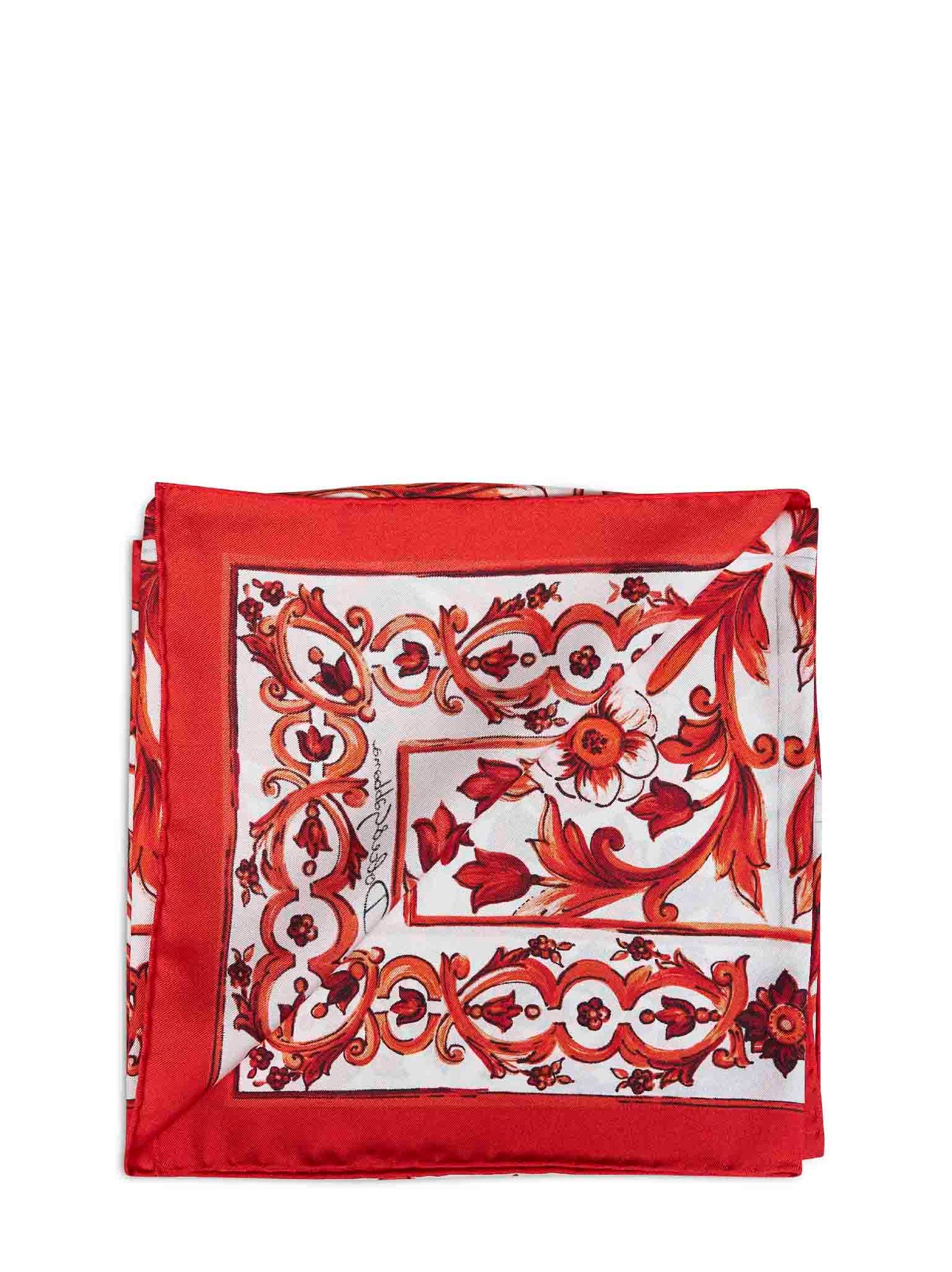 Dolce & Gabbana Women Orange Maiolica-Print Silk Twill Scarf DOLCE & GABBANA