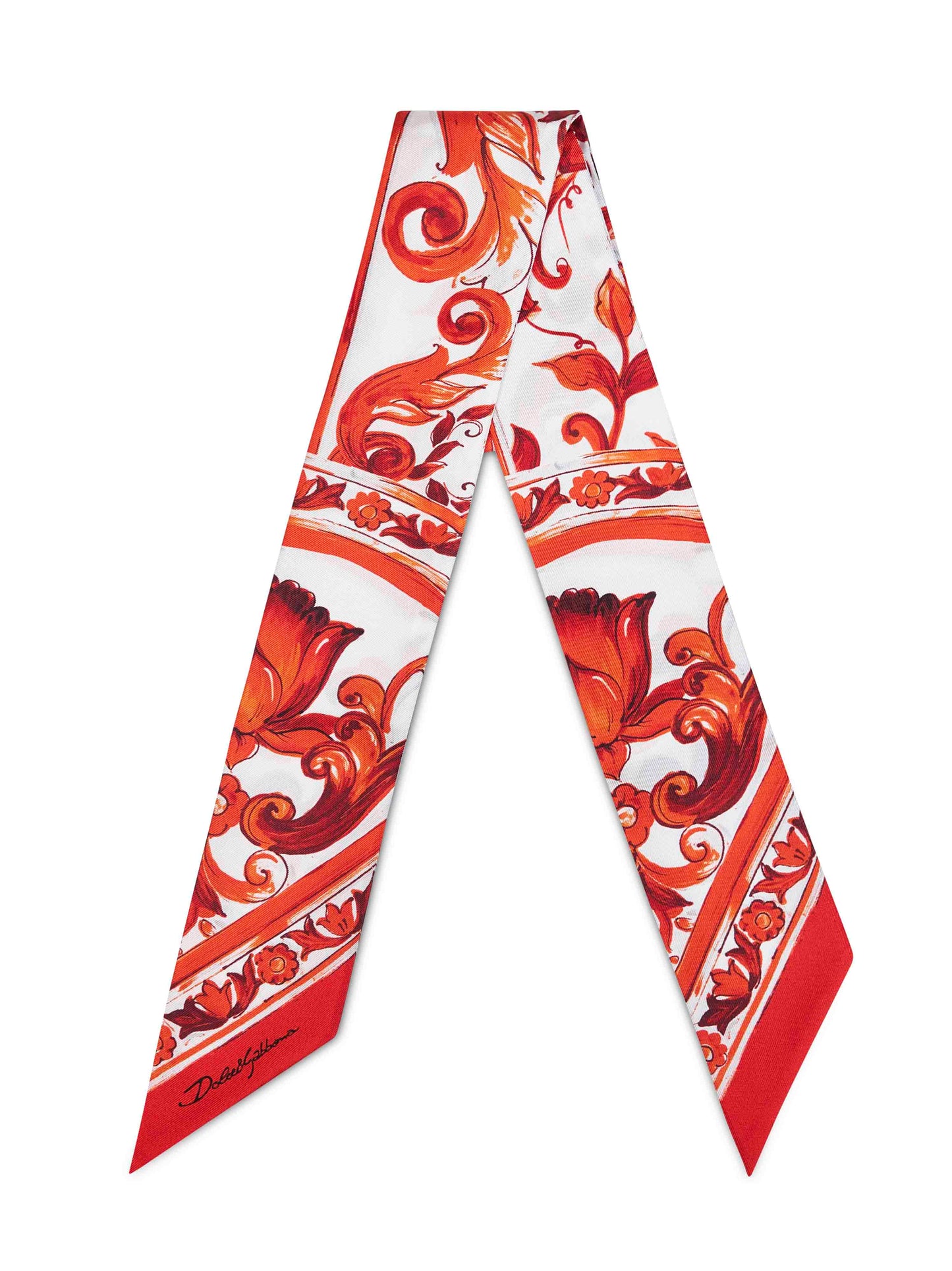 Dolce & Gabbana Women Orange Maiolica-Print Silk Twill Bandeau DOLCE & GABBANA