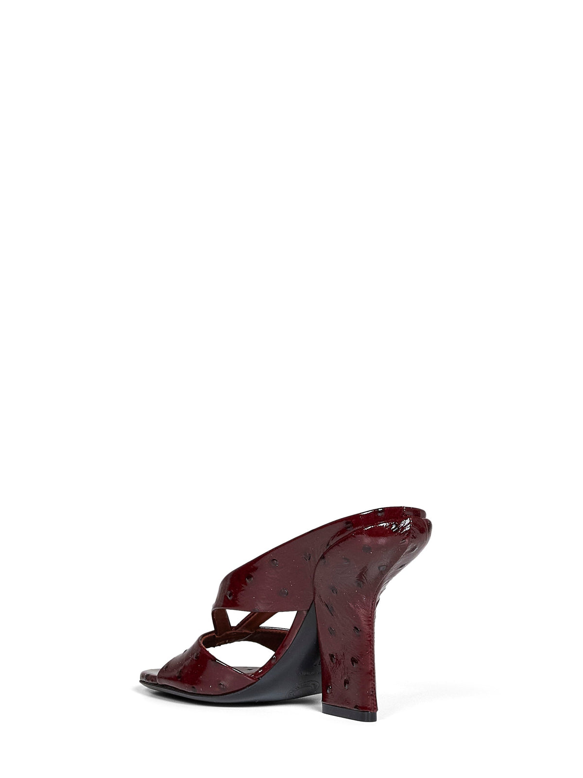 Dries Van Noten Women Burgundy Ostrich-Embossed Leather Heeled Mules DRIES VAN NOTEN