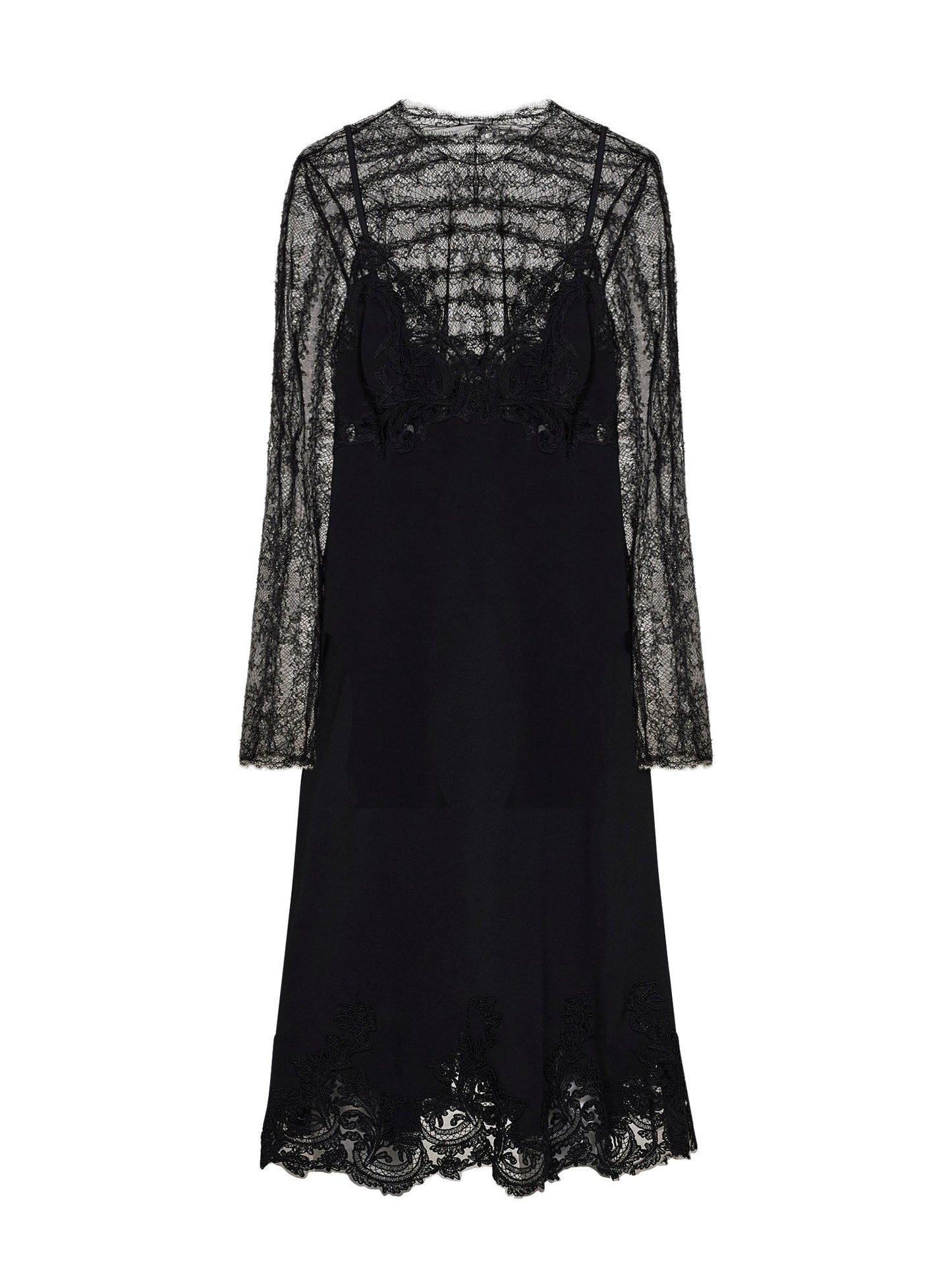 Ermanno Scervino Women Black Cady And Lace Midi Lingerie Dress With Tulle Top ERMANO SCERVINO
