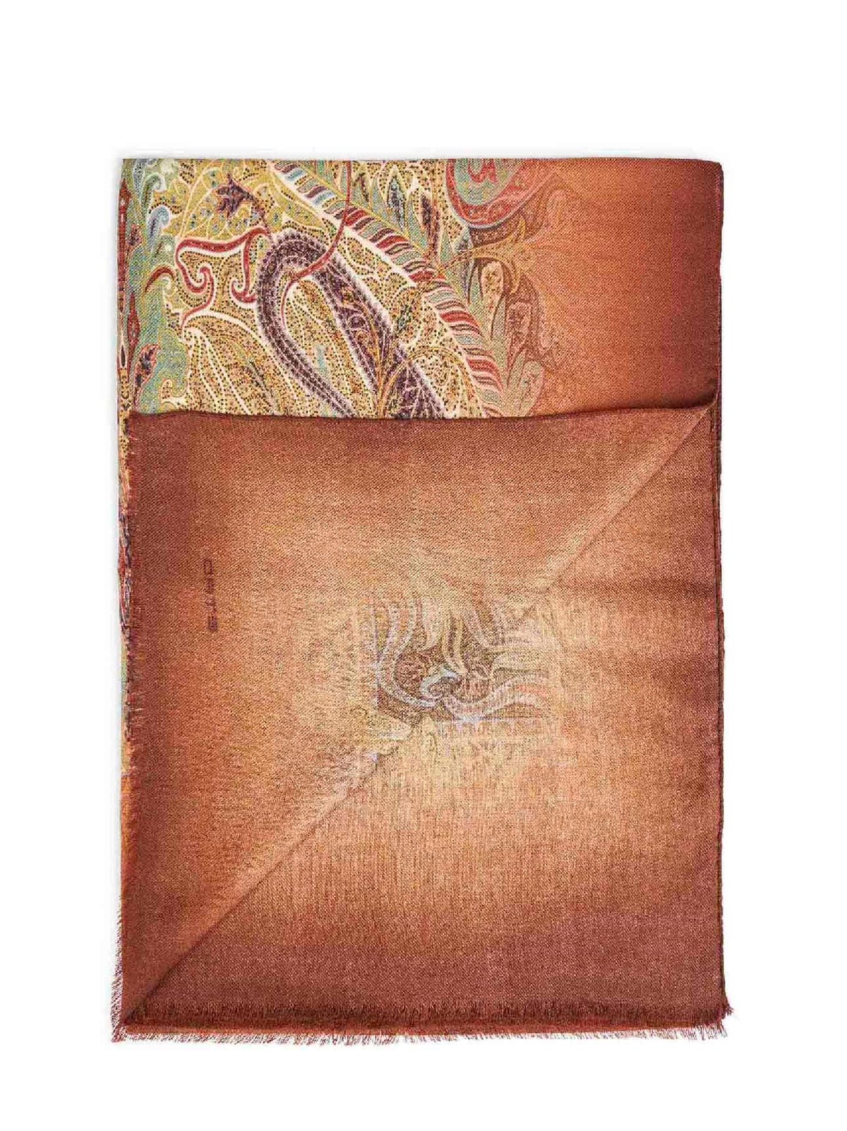 Etro Men Brown Wool Printed Scarf With Paisley Pattern ETRO