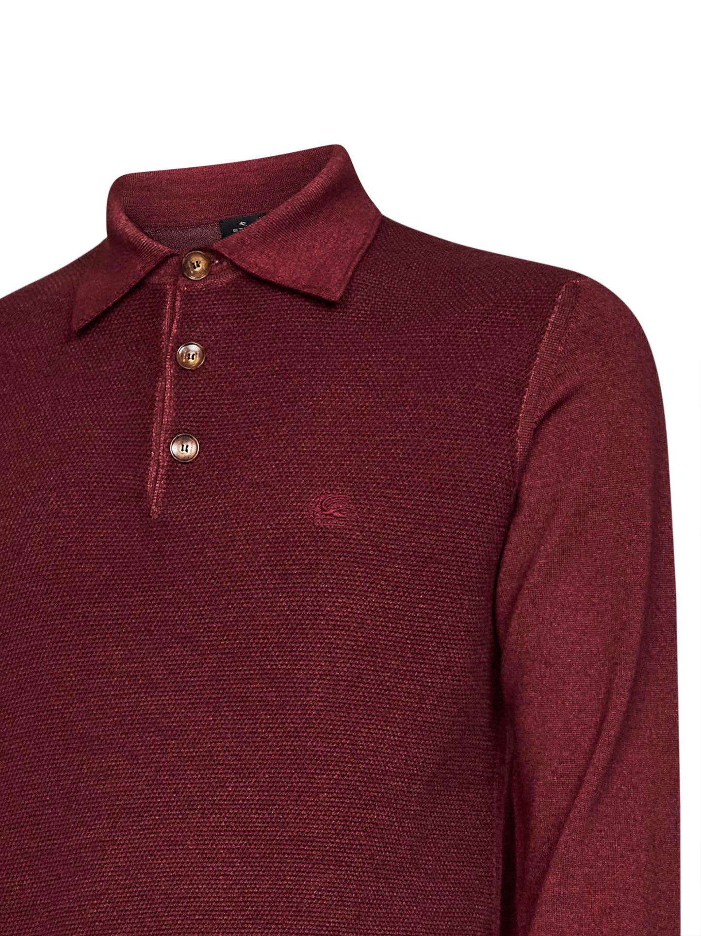 Etro Men Burgundy Two-Tone Wool Knit Logo-Embroidered Polo Shirt ETRO