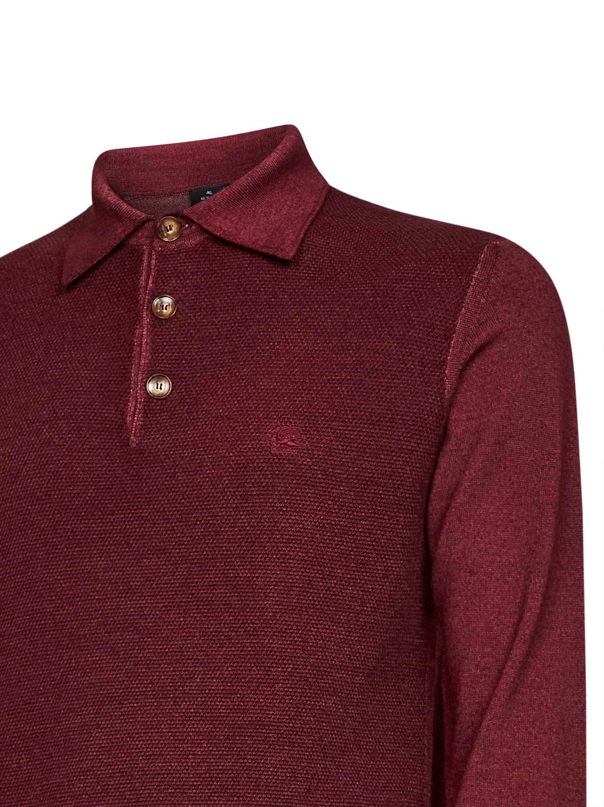 Etro Men Burgundy Two-Tone Wool Knit Logo-Embroidered Polo Shirt ETRO