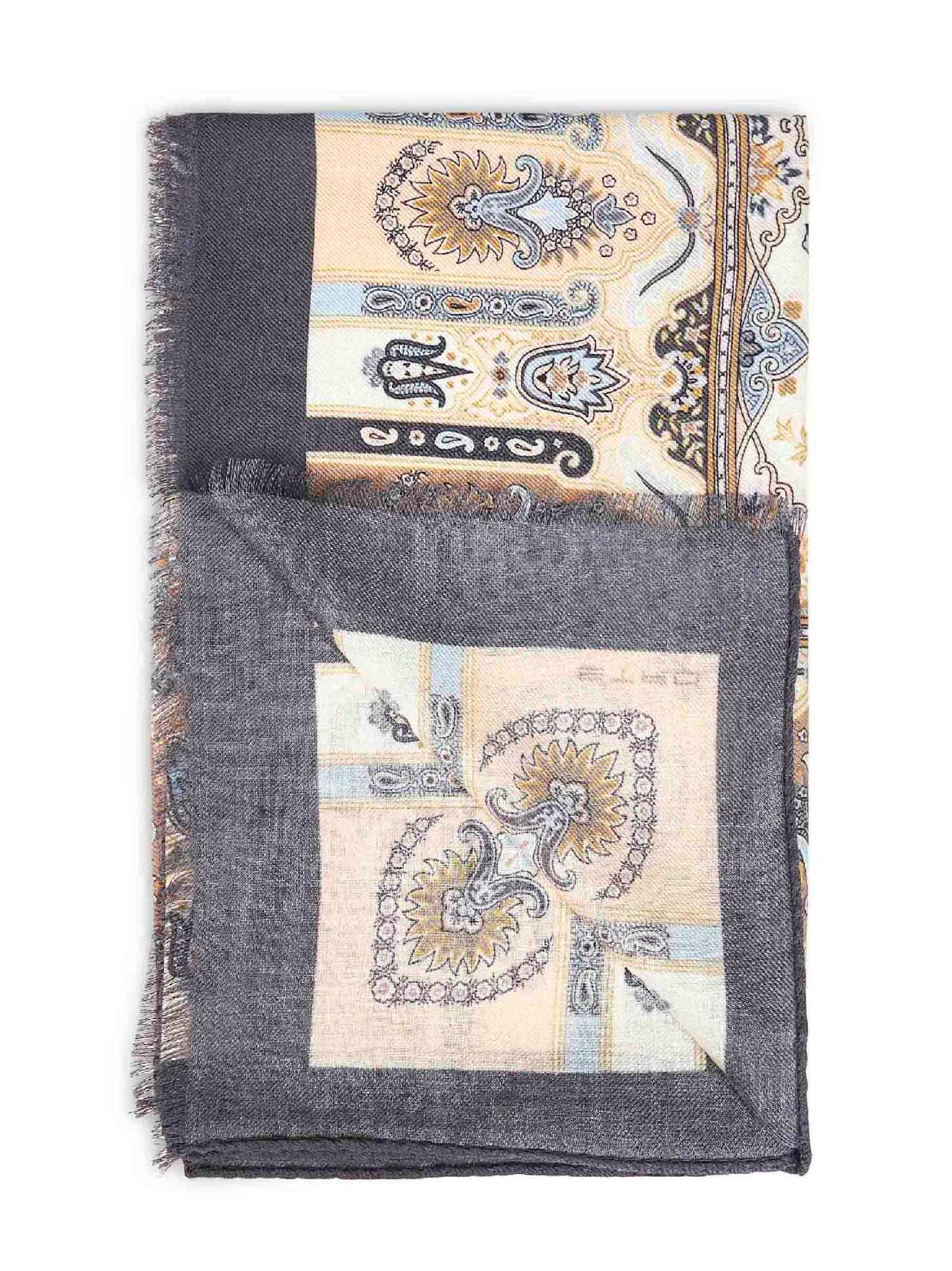 Etro Women Cream Wool And Silk Scarf With Floral Paisley Pattern ETRO