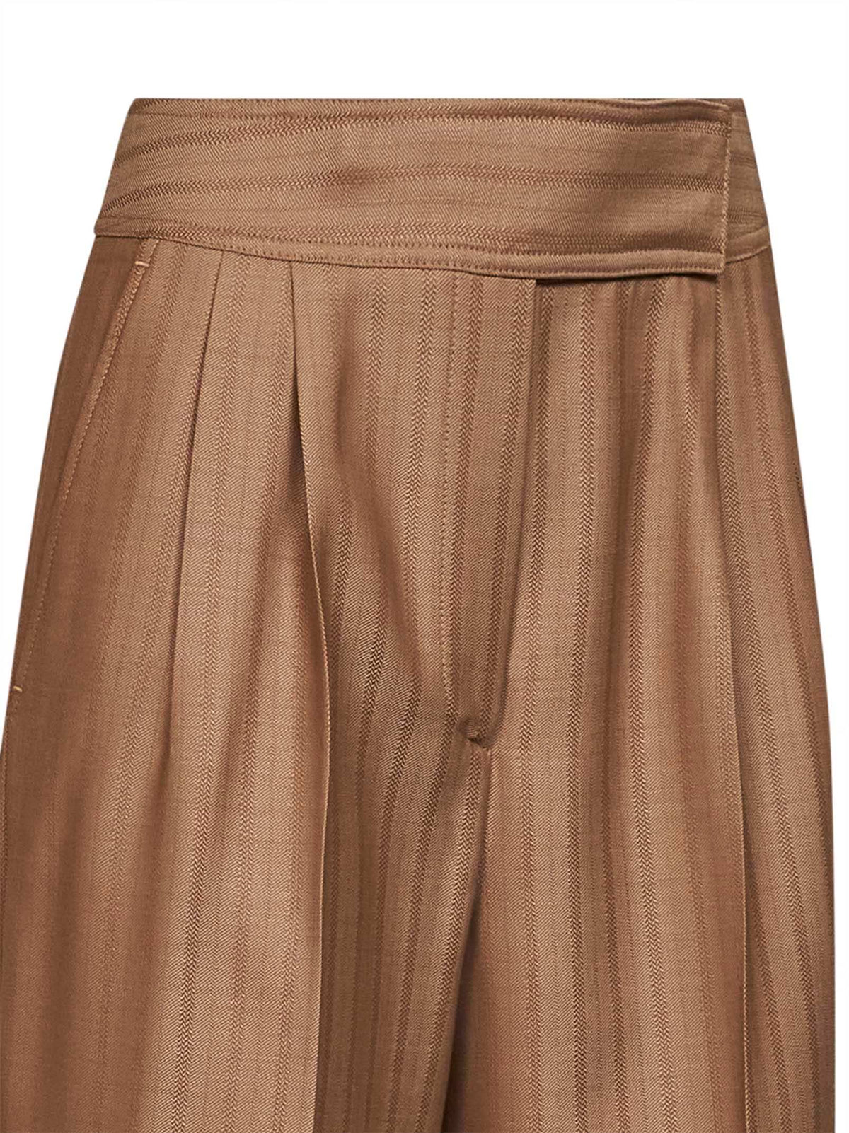 Etro Women Camel Striped Wool Jacquard Double-Pleat Trousers ETRO
