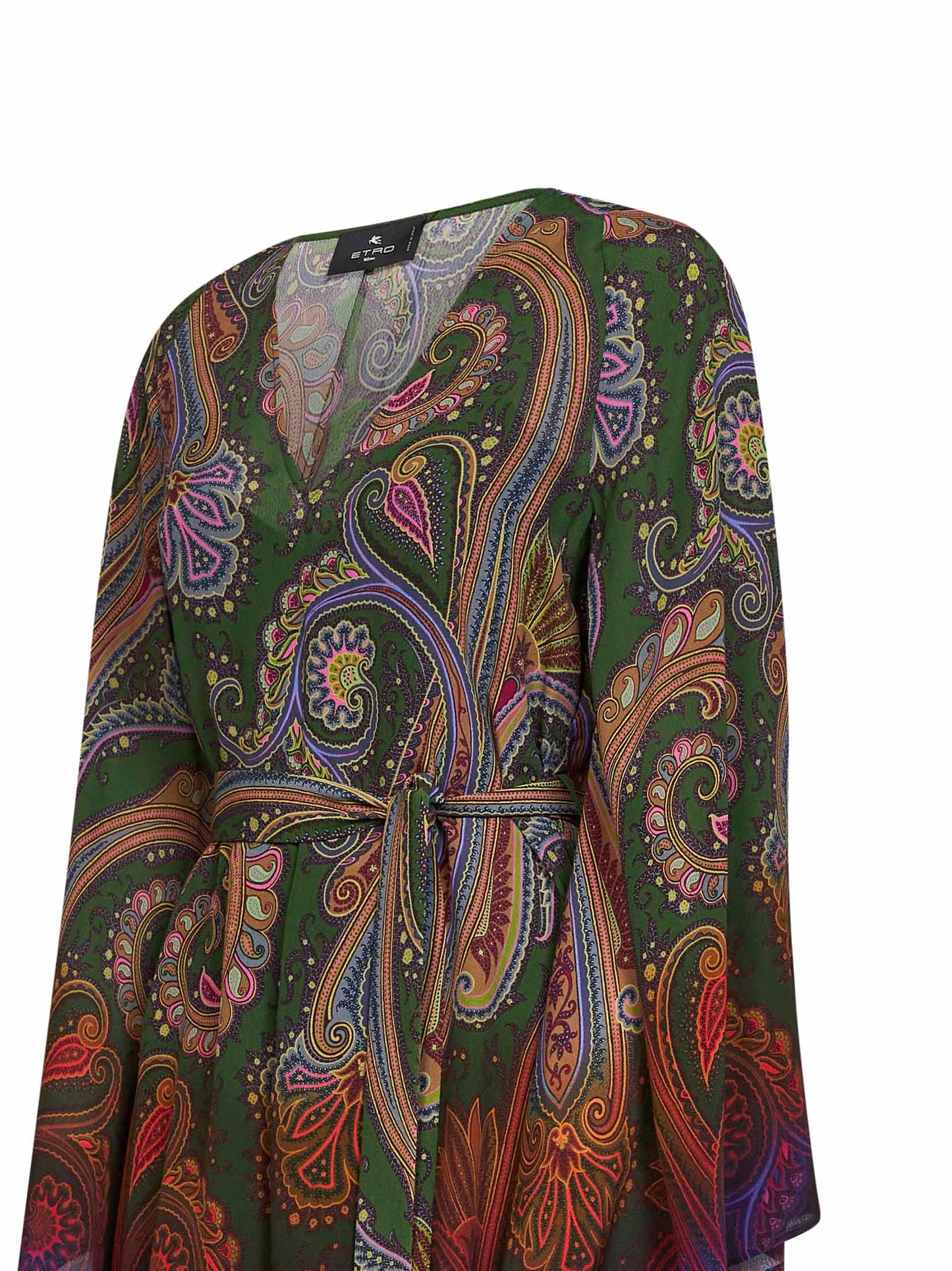 Etro Women Green Paisley-Printed Crêpe De Chine Belted Mini Dress ETRO