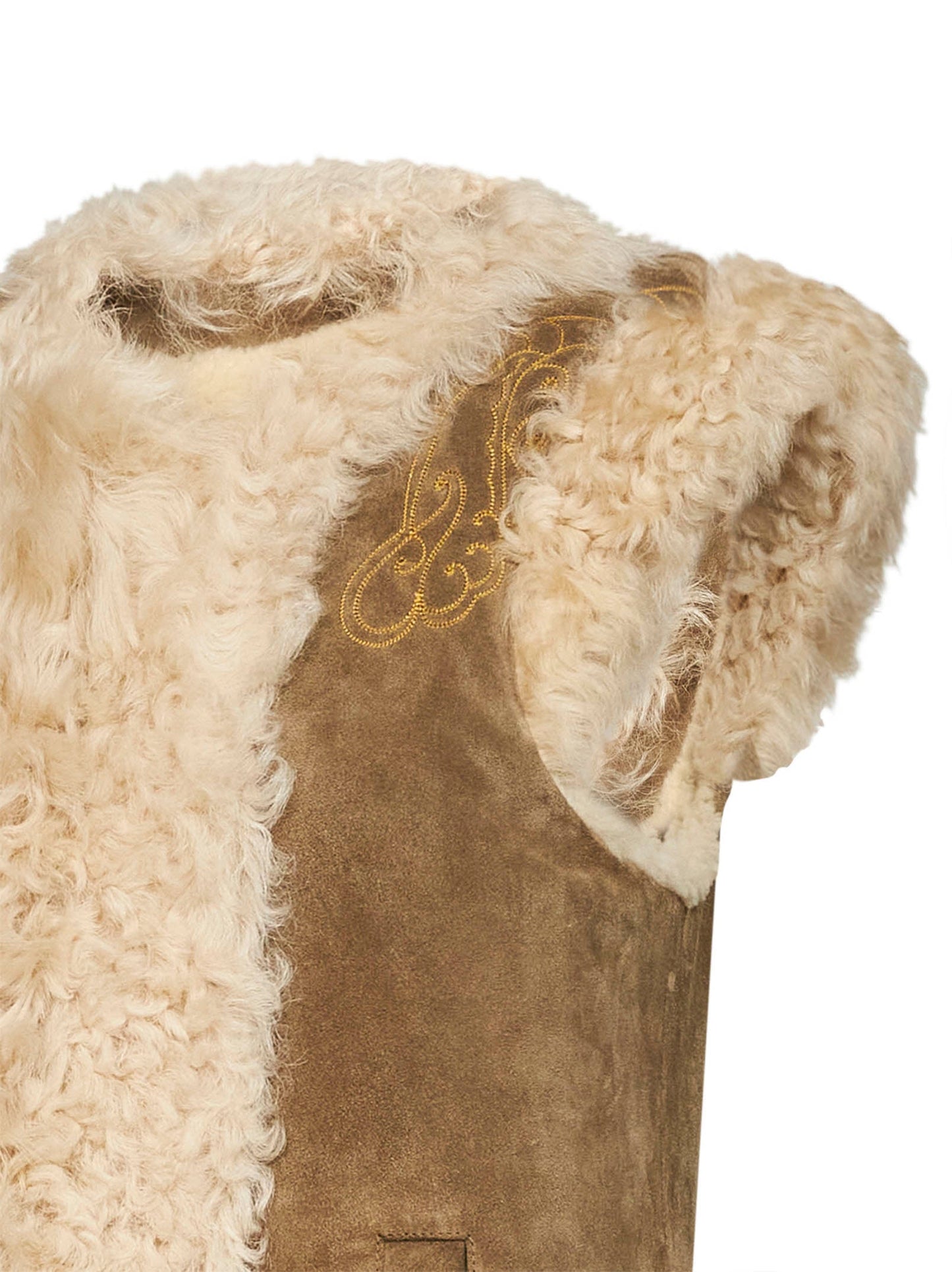 Etro Women Camel Shearling Vest With Peacock Embroidery ETRO
