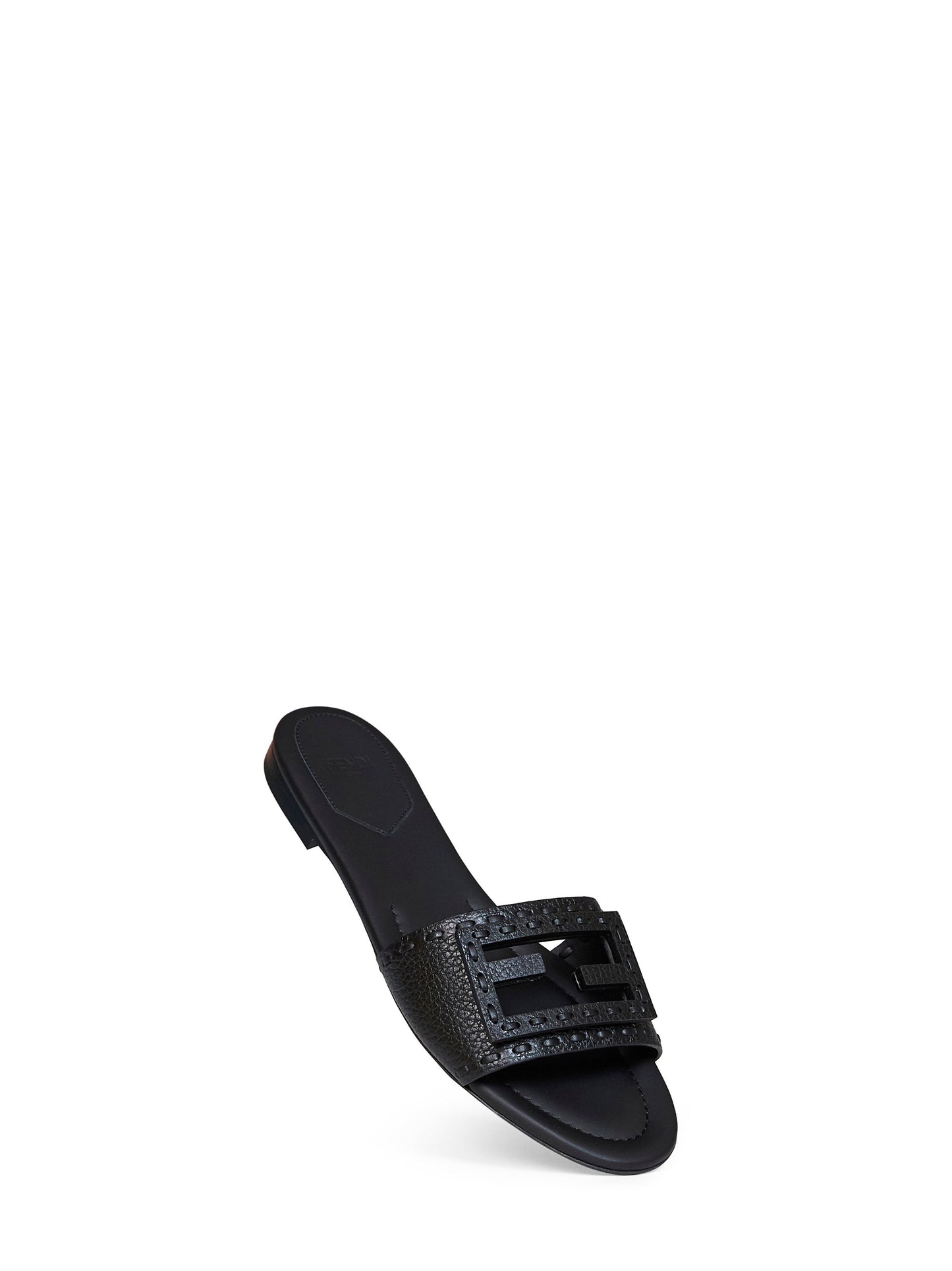Fendi Women Black Leather Baguette Slides FENDI