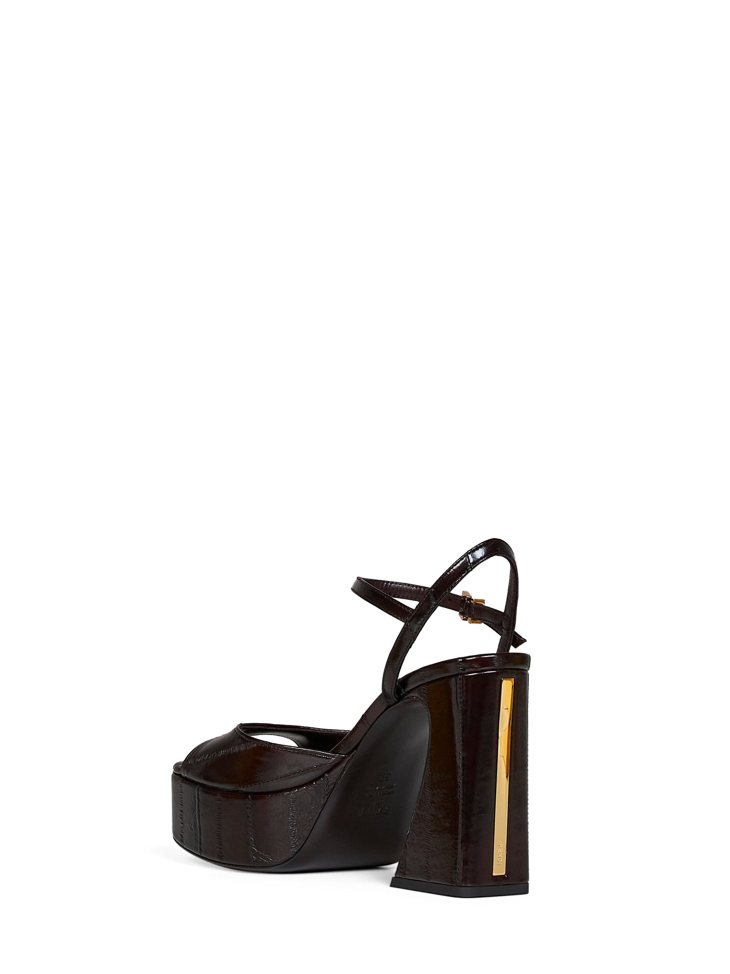 Fendi Women Brown Hagfish Leather Fendi Arco Platform Sandals FENDI