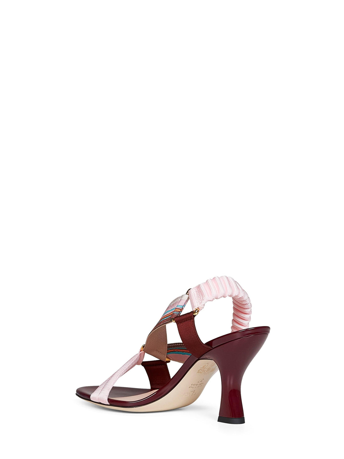 Fendi Women Burgundy Leather And Multicolor Fabric Colibrì Iconic Sandals FENDI