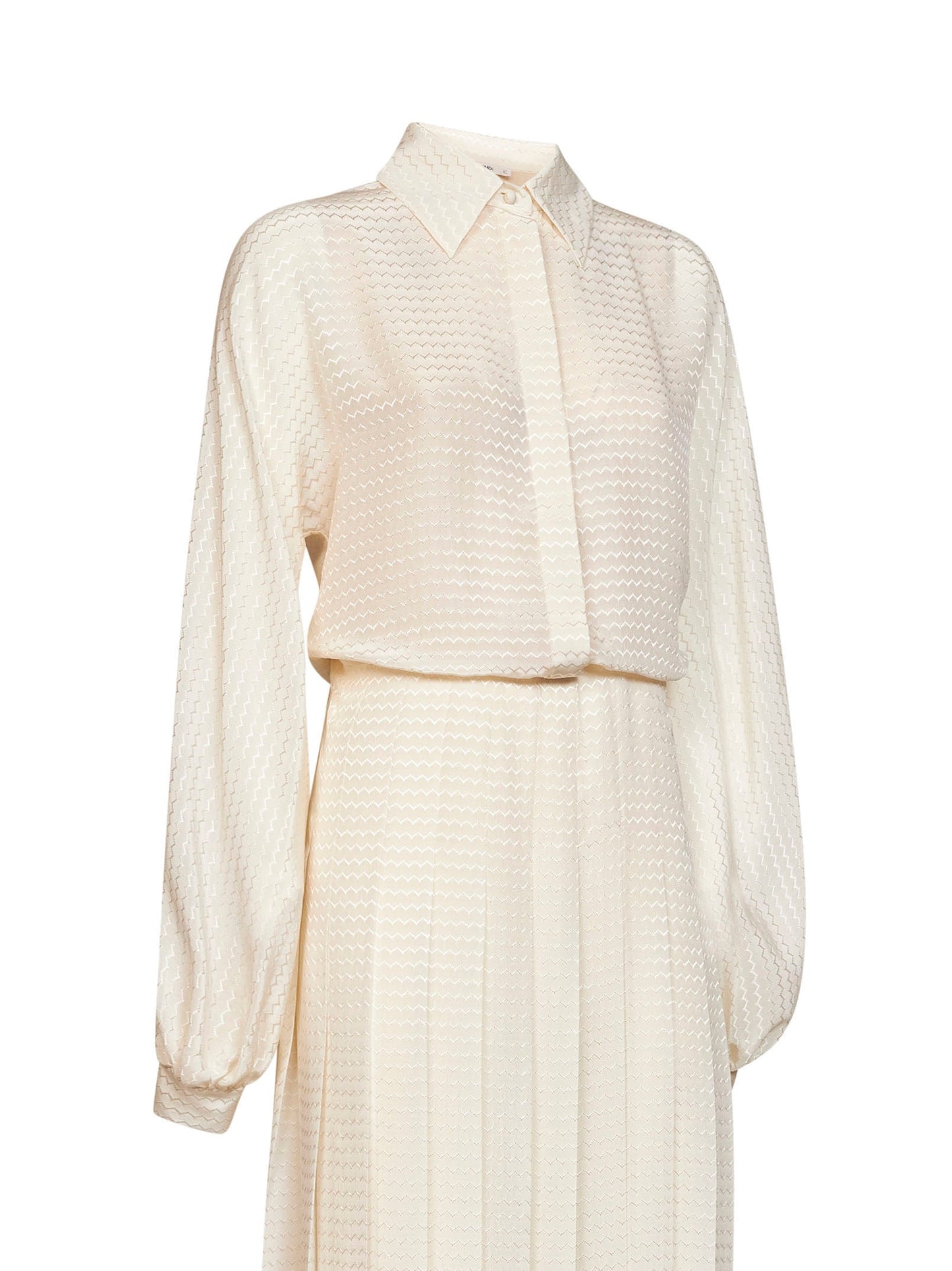 Fendi Women Ivory Silk Crêpe Jacquard Long Shirt Dress FENDI