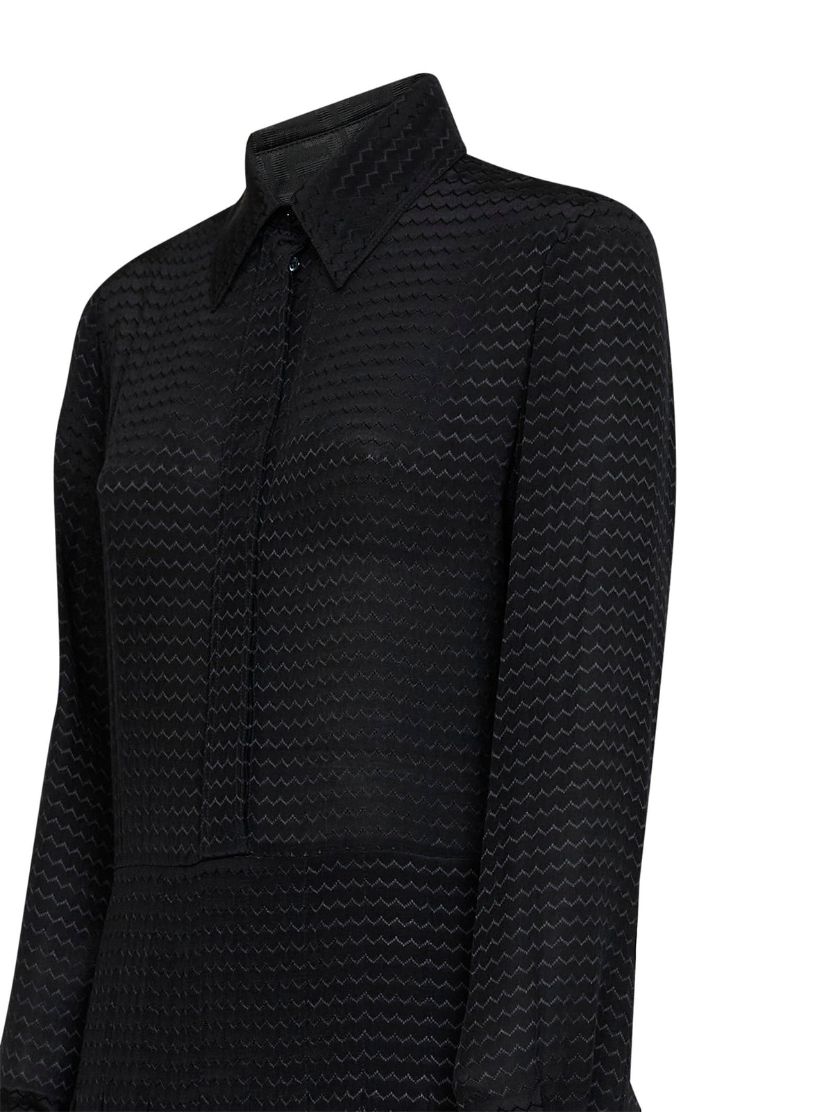 Fendi Women Black Zigzag Pleated Jacquard Silk Midi Dress FENDI