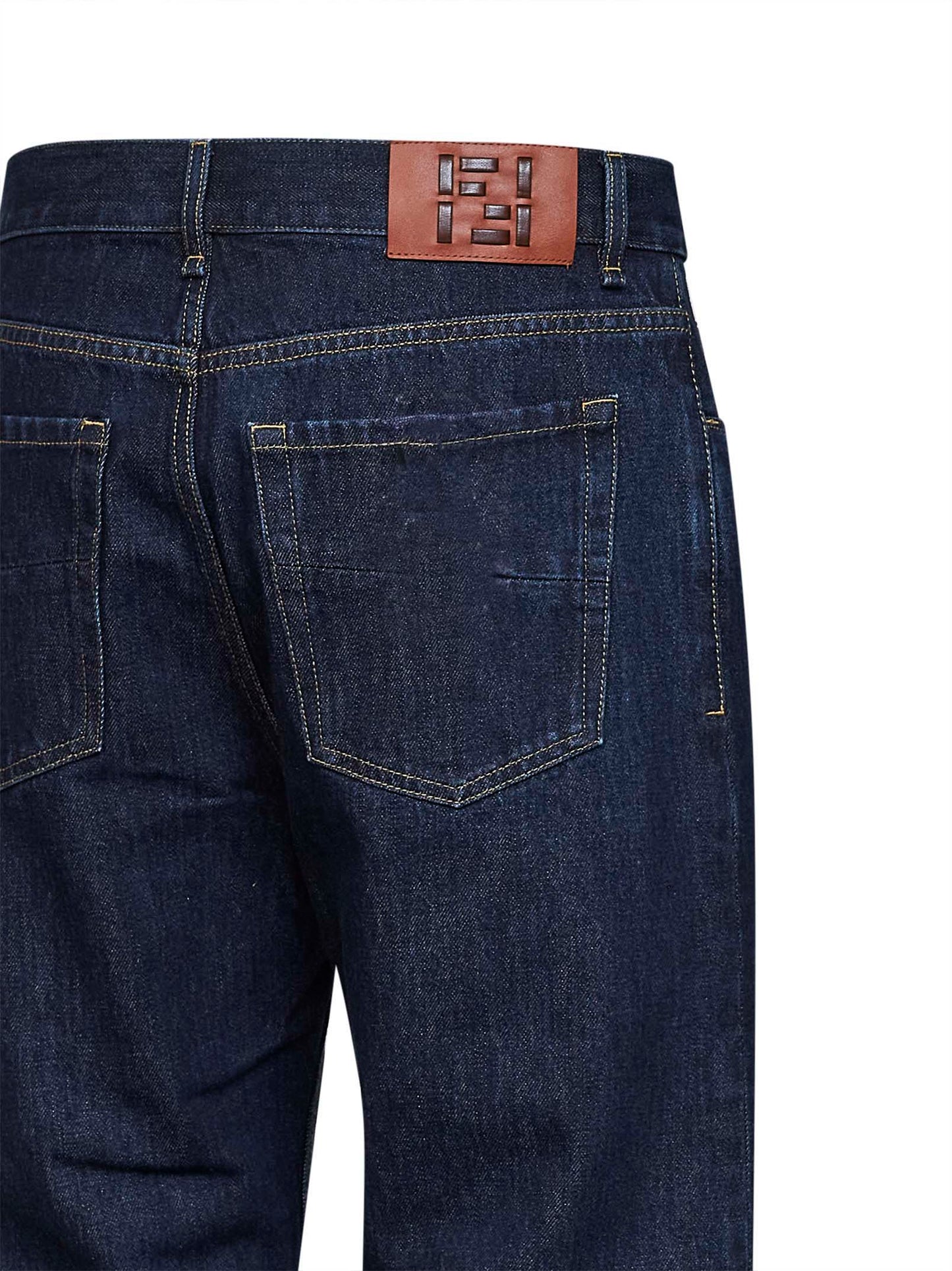 Fendi Men Dark Blue Cotton Denim Straight Jeans FENDI