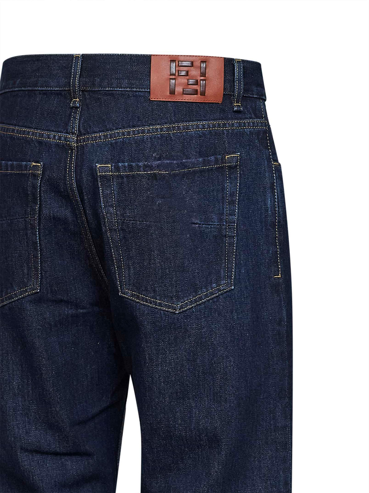 Fendi Men Dark Blue Cotton Denim Straight Jeans FENDI