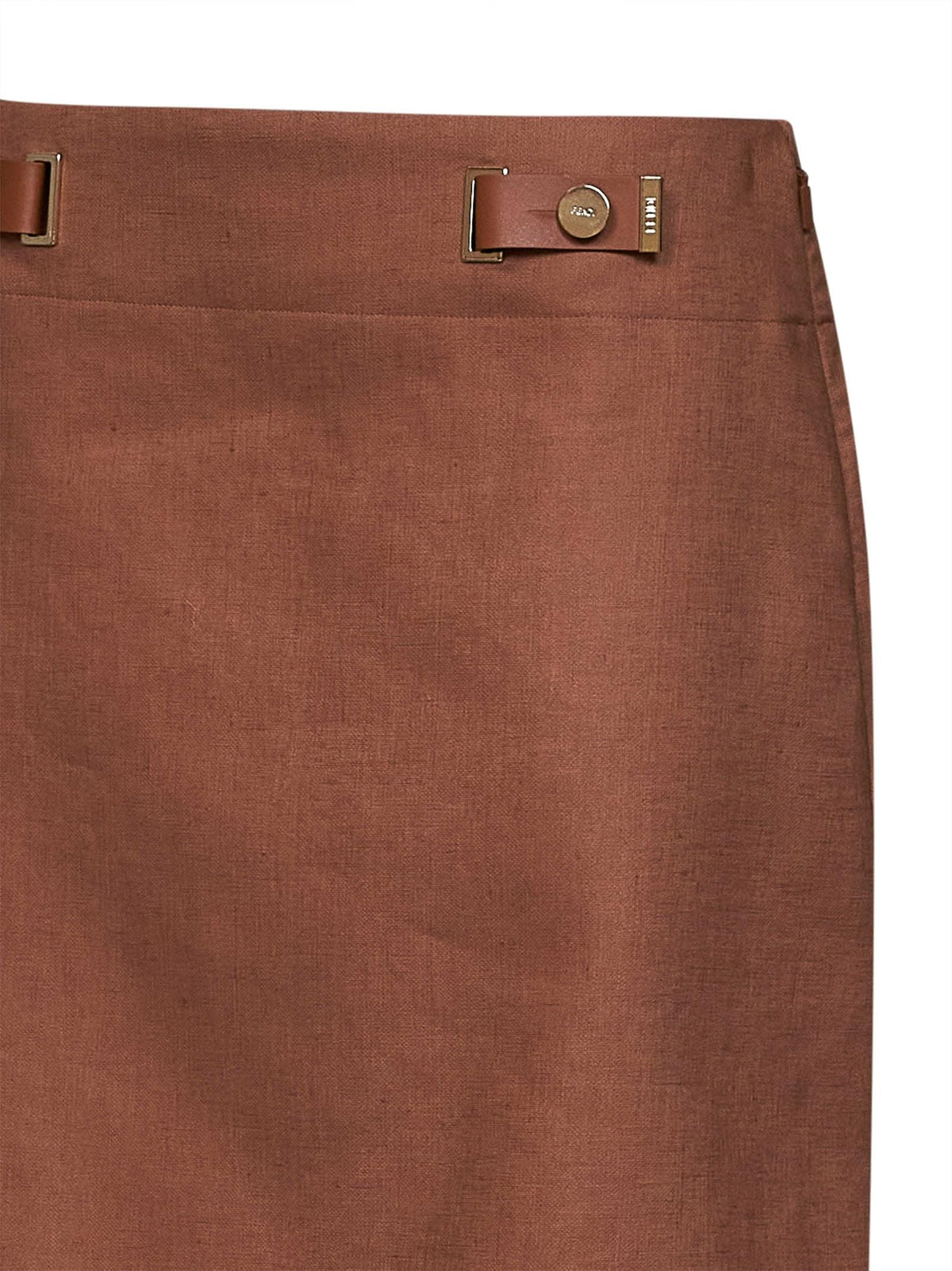 Fendi Women Brown Linen And Cotton Midi Skirt FENDI