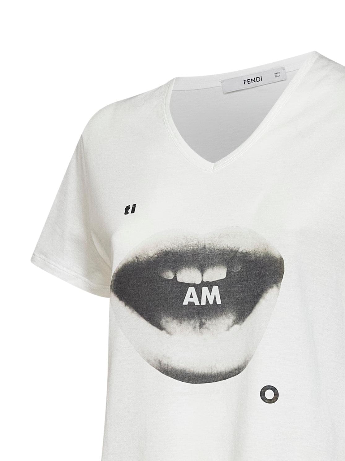 Fendi Women Ivory Cotton Jersey T-Shirt With Ti Amo Print FENDI