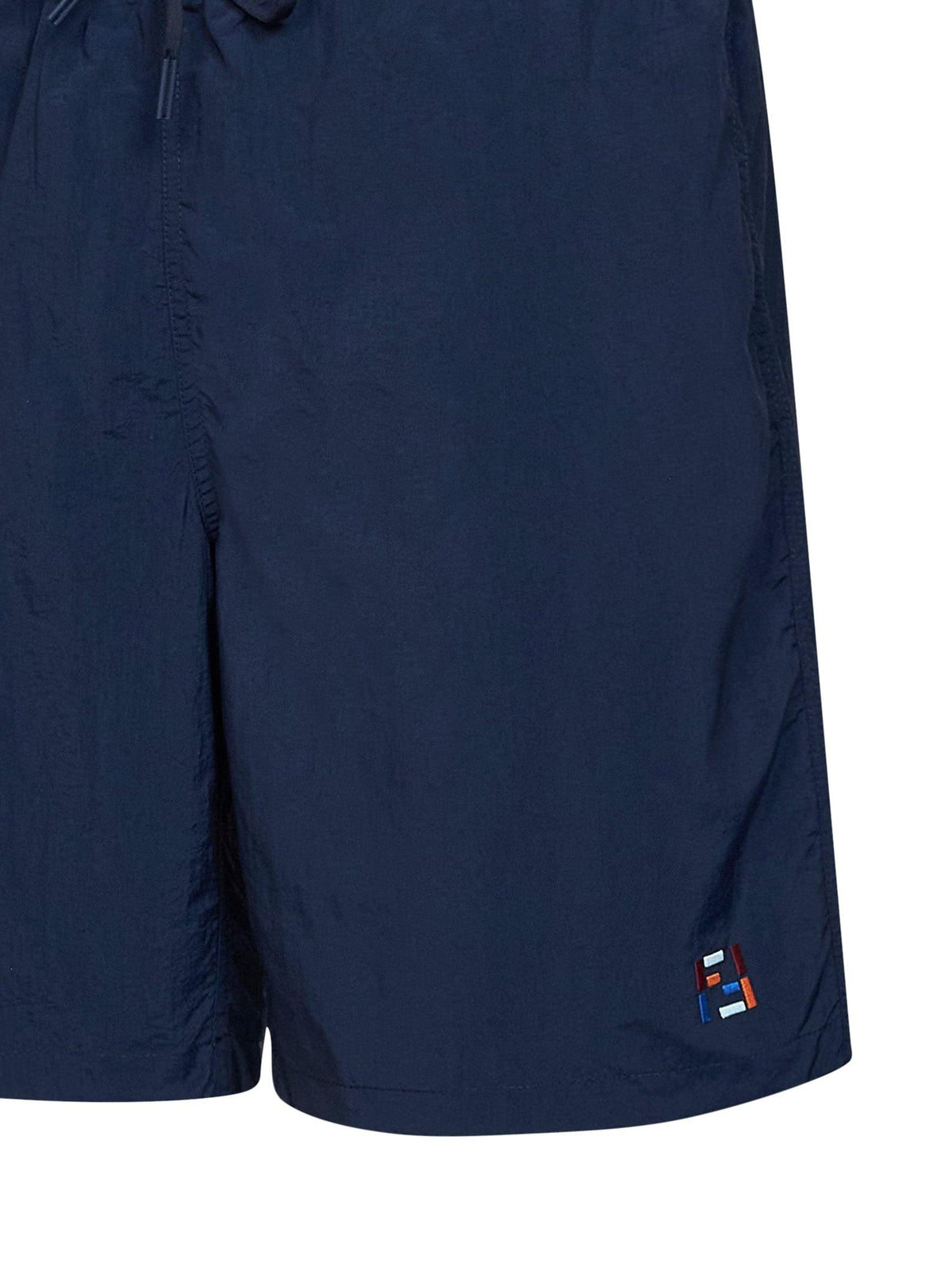 Fendi Men Dark Blue Nylon Embroidered Swim Shorts FENDI
