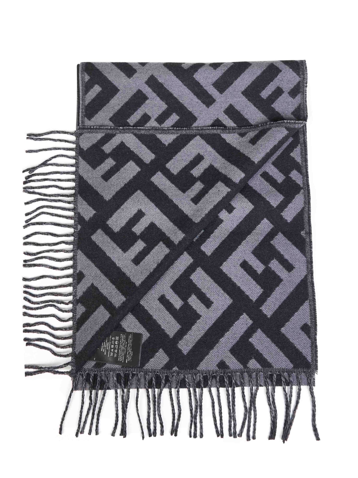 Fendi Silk Men Grey And Black Ff Cashmere Scarf FENDI