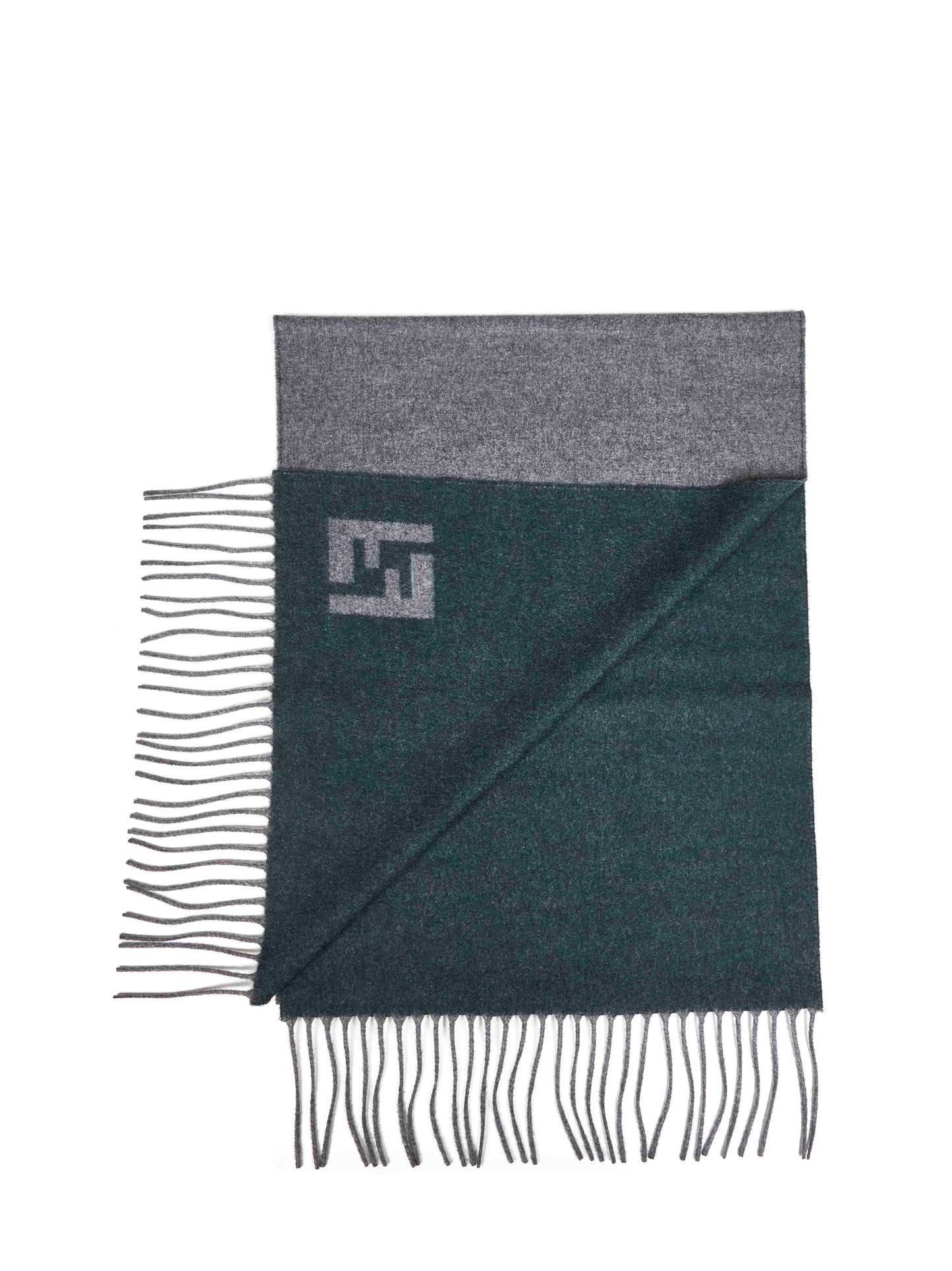 Fendi Silk Men Grey And Green Two-Tone Wool And Cashmere Scarf FENDI