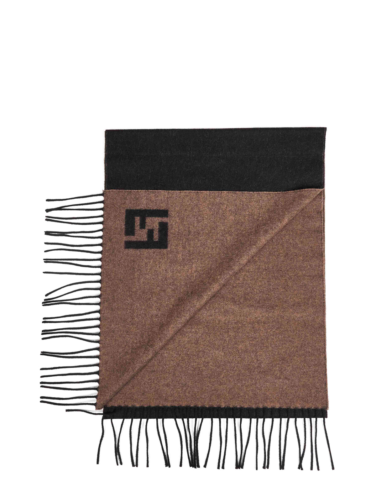 Fendi Men Fendi Silk Men Black And Sand Two-Tone Wool And Cashmere Scarf FENDI