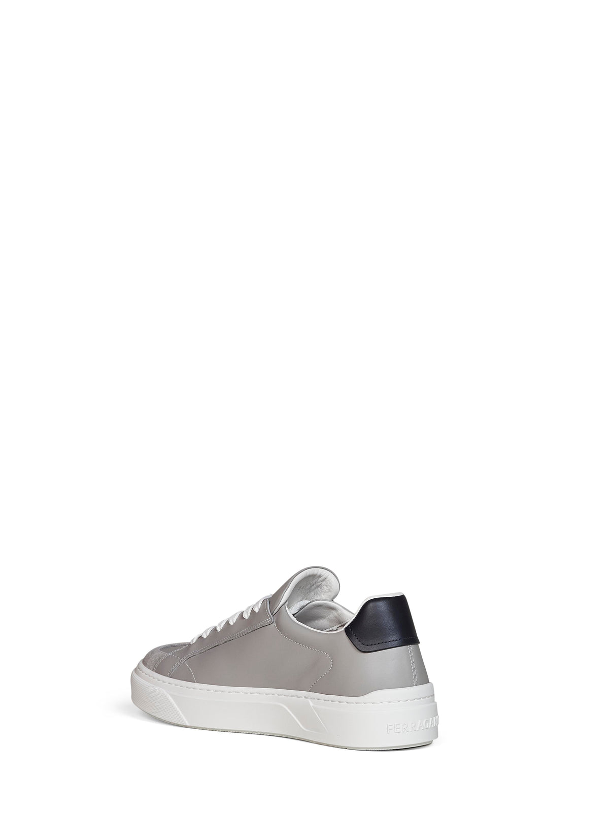 Ferragamo Men Grey Calf Leather Gancini Sneakers FERRAGAMO