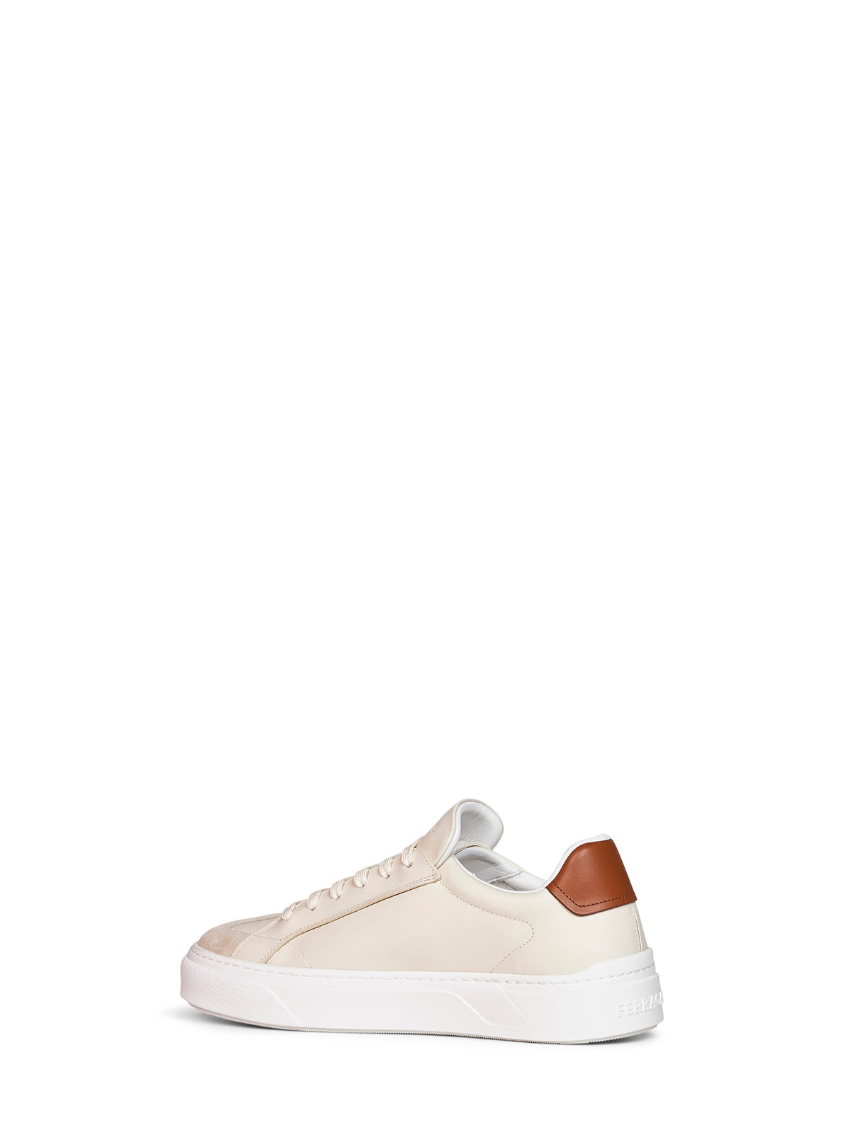 Ferragamo Men Sand And Mascarpone Cream Calf Leather Gancini Sneakers FERRAGAMO