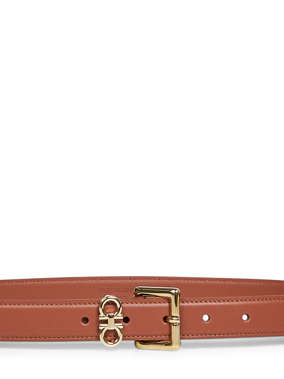 Ferragamo Women New Cognac Smooth Leather Double Gancini Belt <Br/> FERRAGAMO