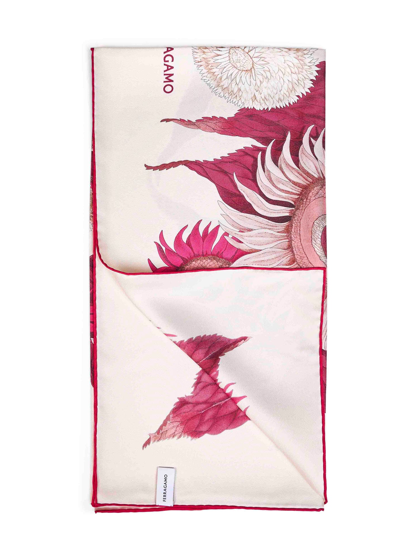 Ferragamo Women Ivory And Burgundy And Fuchsia Girasoli-Print Silk Scarf FERRAGAMO