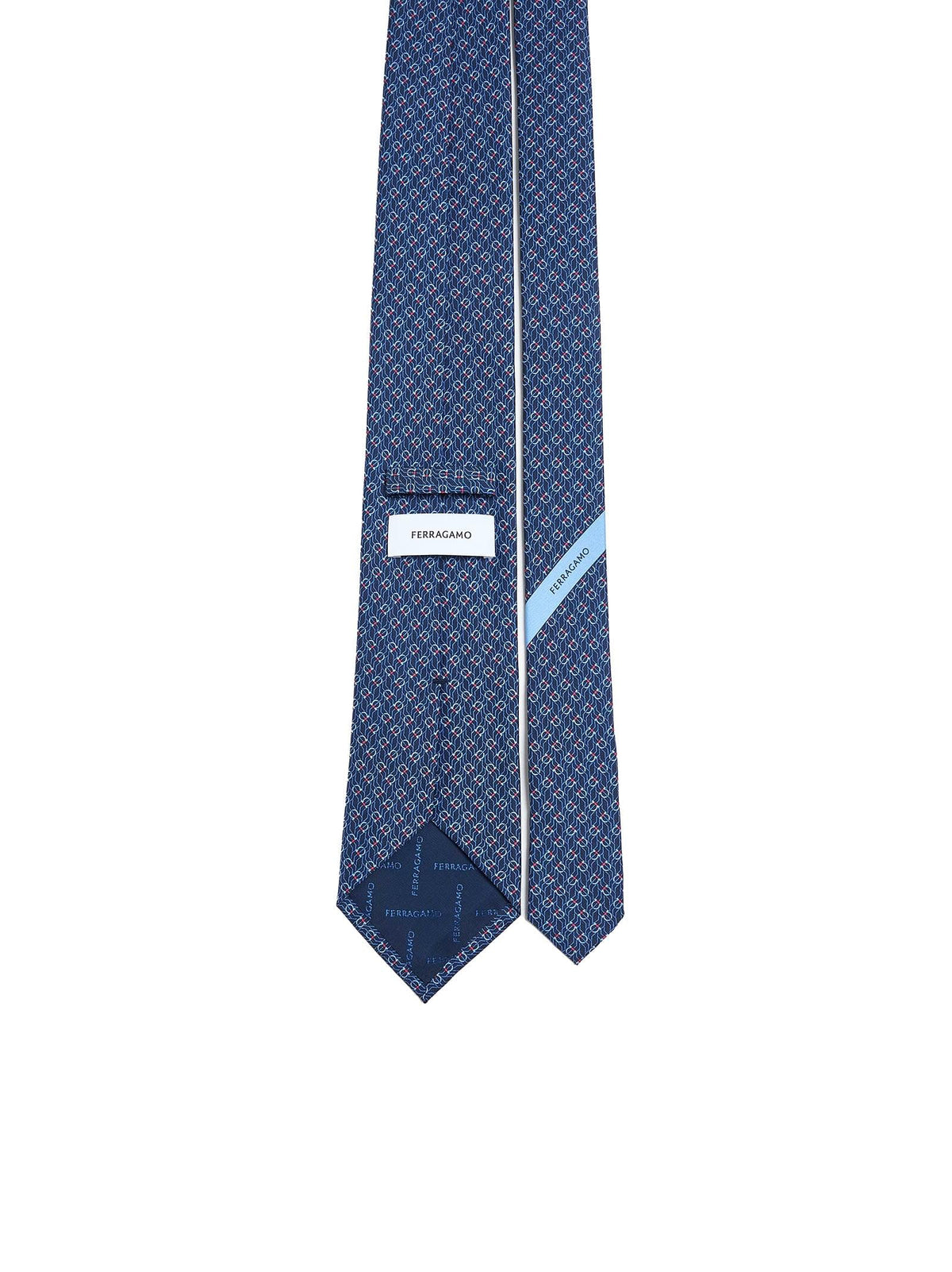 Ferragamo Men Blue Silk Tetris Print Tie FERRAGAMO