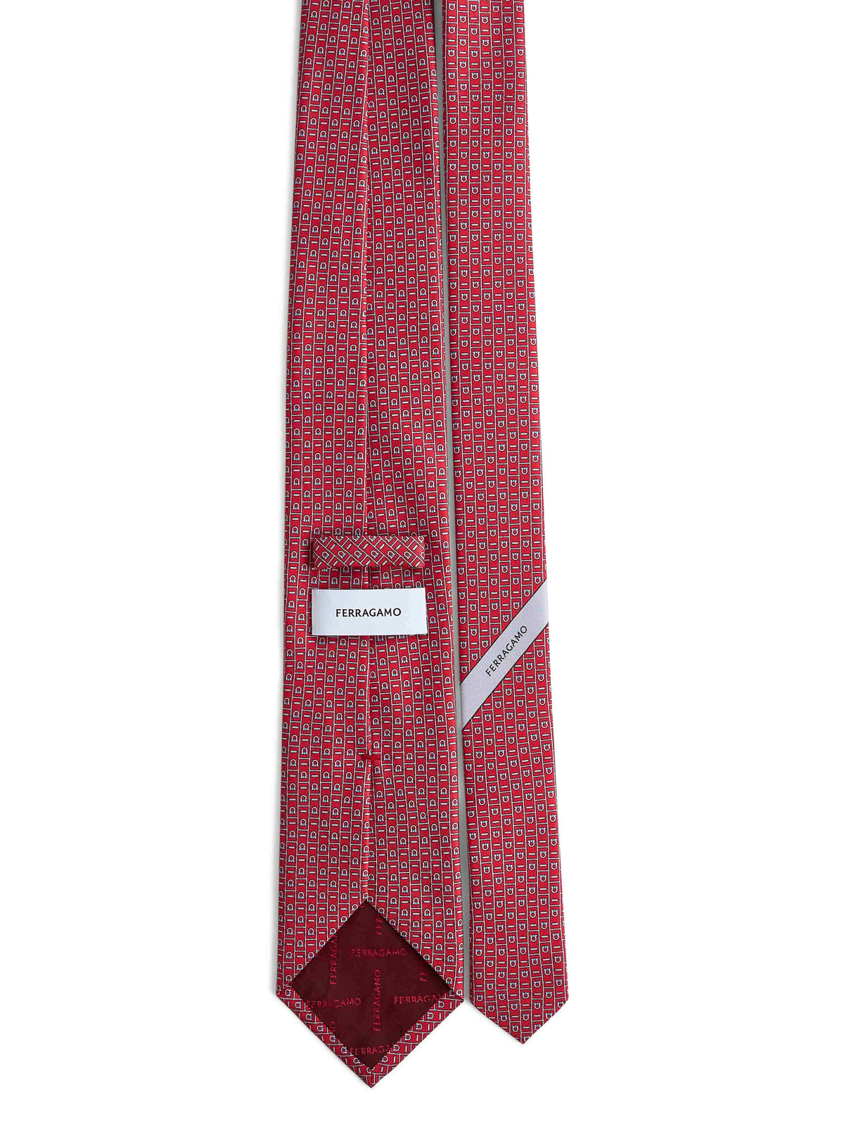 Ferragamo Men Red Ferragamo Monogram Print Silk Tie FERRAGAMO