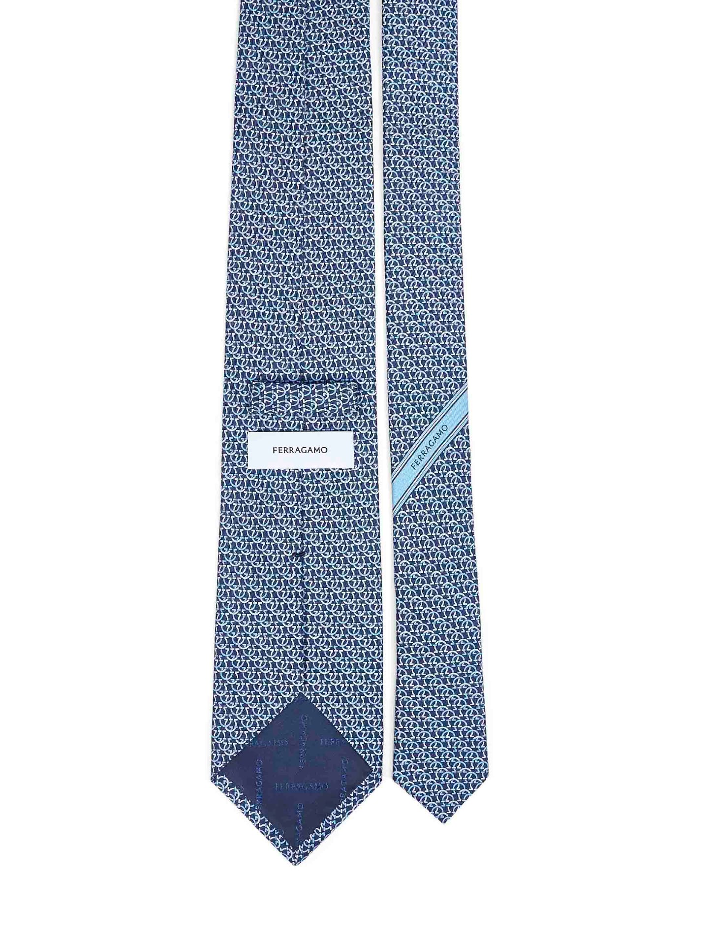 Ferragamo Men Navy Blue Gancini Silk Twill Cerchio Tie FERRAGAMO