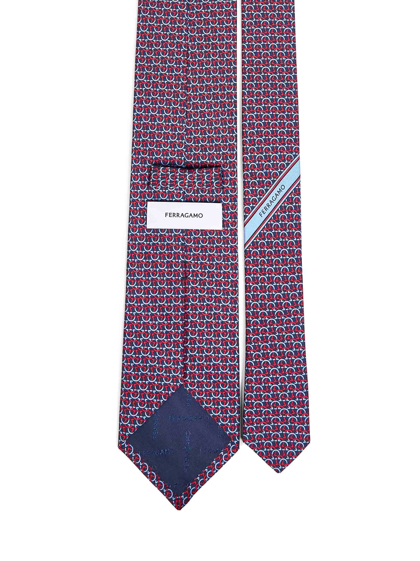 Ferragamo Men Dark Blue Gancini Silk Twill Cerchio Tie FERRAGAMO