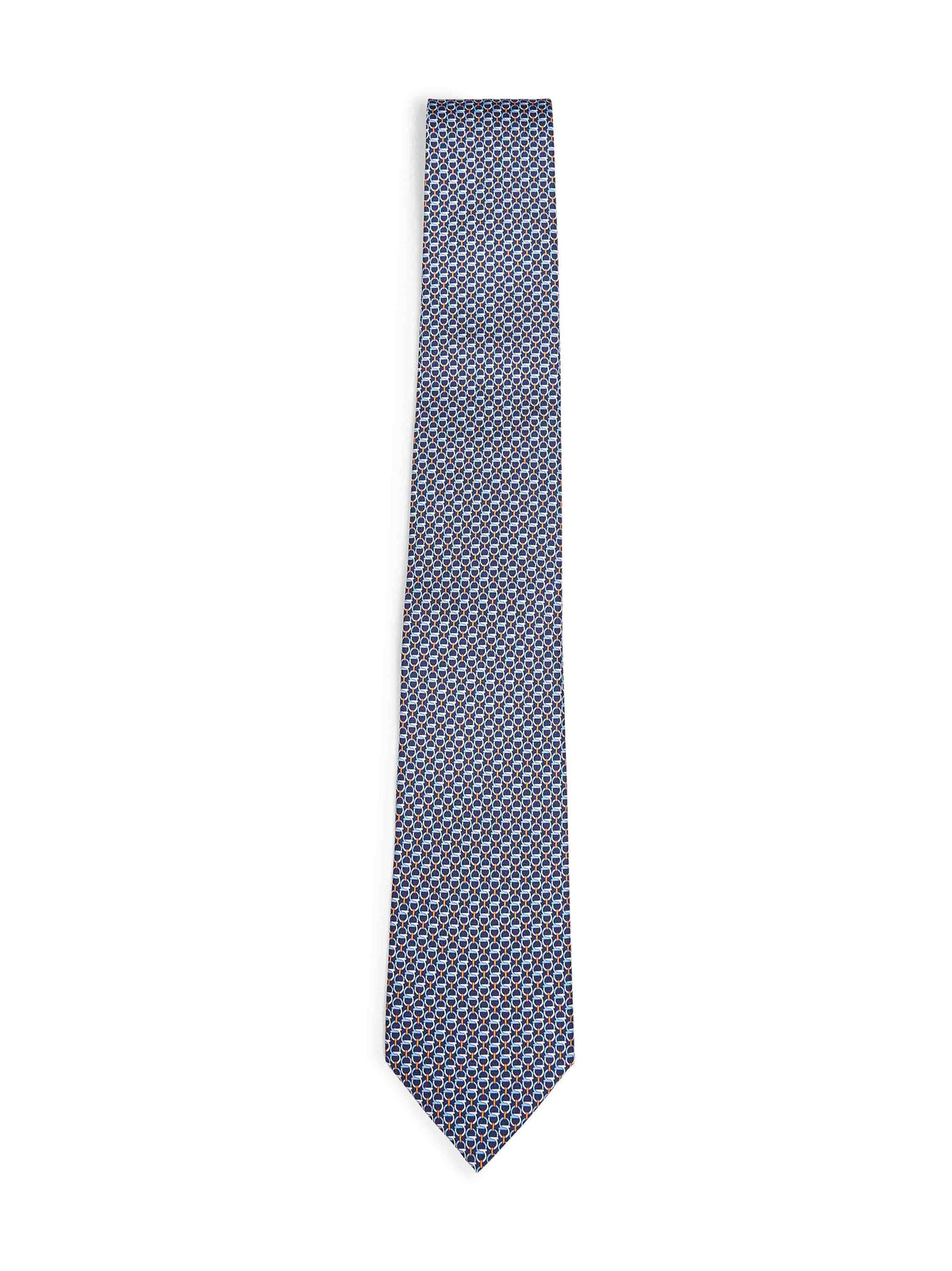 Ferragamo Men Navy Blue Gancini Silk Twill Tie FERRAGAMO