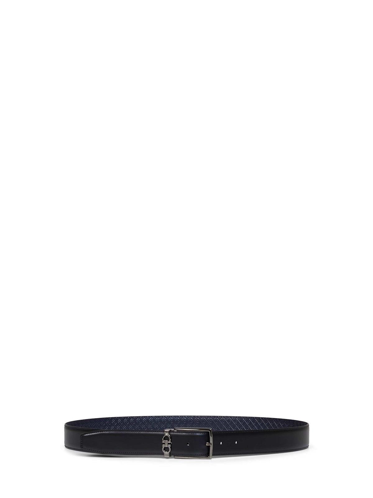 Ferragamo Men Midnight Blue And Black Reversible Gancini Belt FERRAGAMO