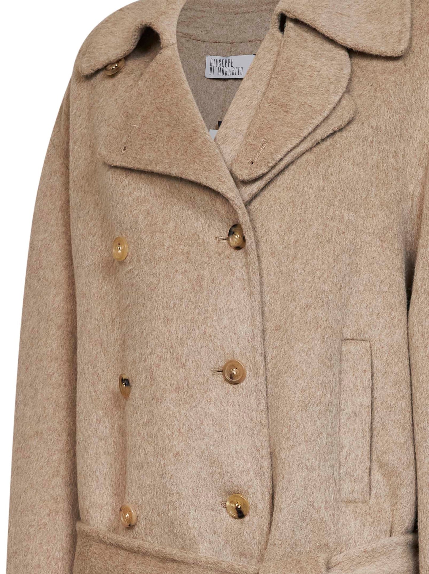 Giuseppe Di Morabito Women Beige Double Wool And Alpaca Short Double-Breasted Trench Coat GIUSEPPE DI MORABITO