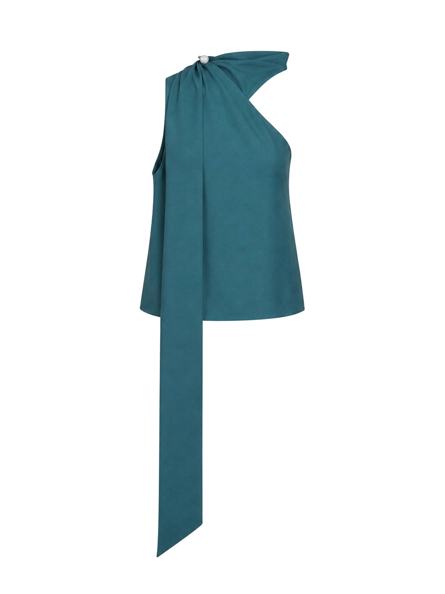 Giuseppe Di Morabito Women Teal Blue Virgin Wool One-Shoulder Top With Jeweled Detail GIUSEPPE DI MORABITO