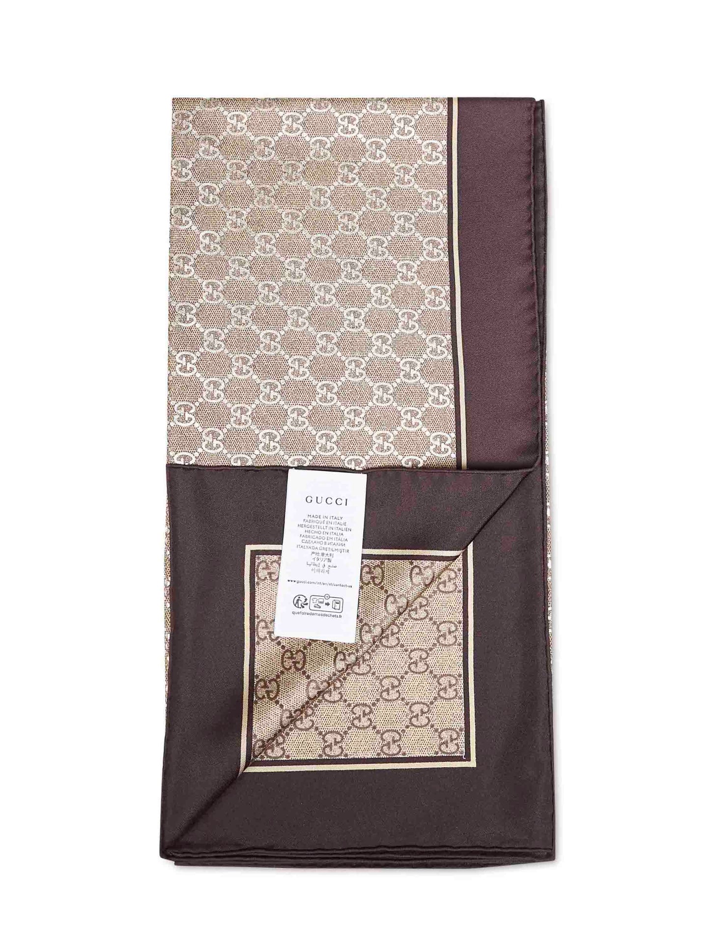 Gucci Women Brown Laminated Printed Silk Twill Carré GUCCI