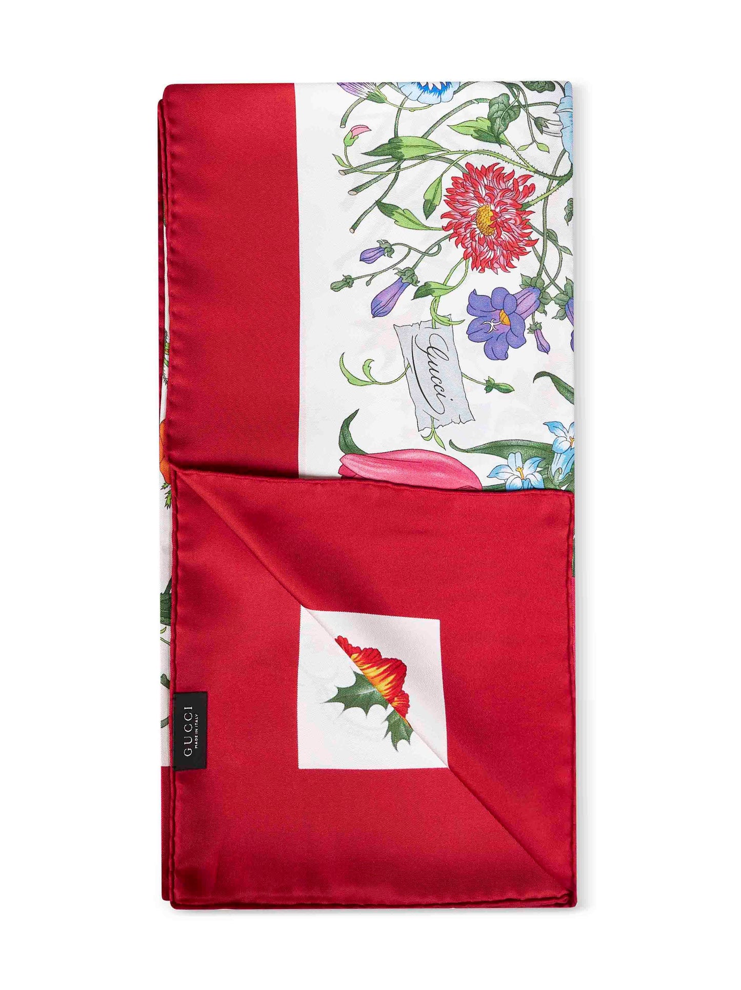 Gucci Women Off-White And Red Printed Silk Twill Scarf GUCCI