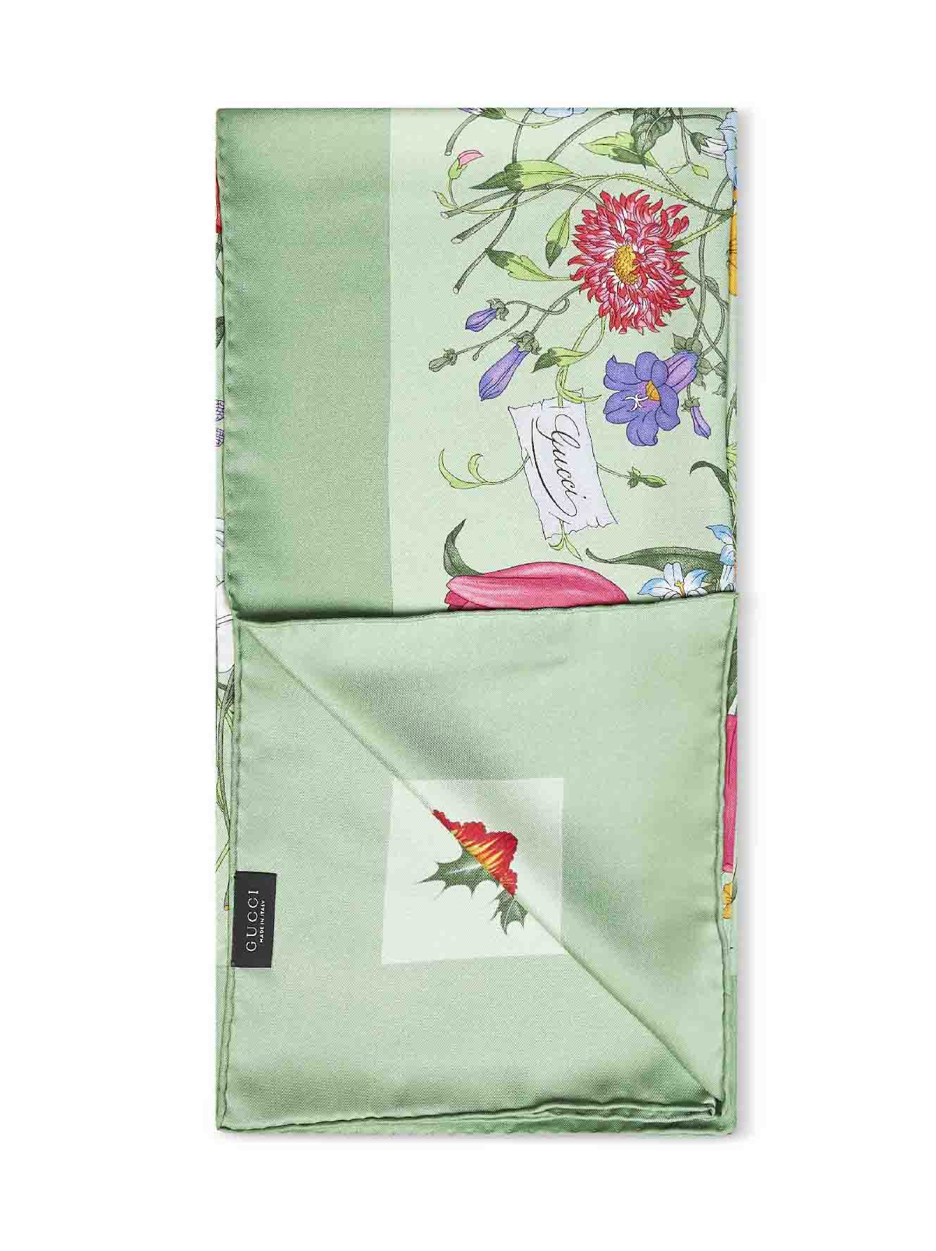 Gucci Women Green Printed Silk Twill Scarf GUCCI