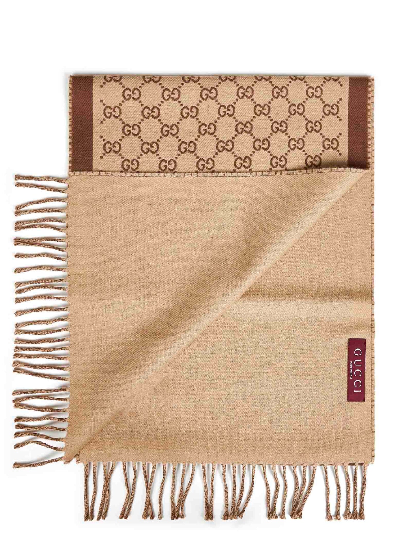 Gucci Women Beige And Brown Gg Wool Scarf GUCCI