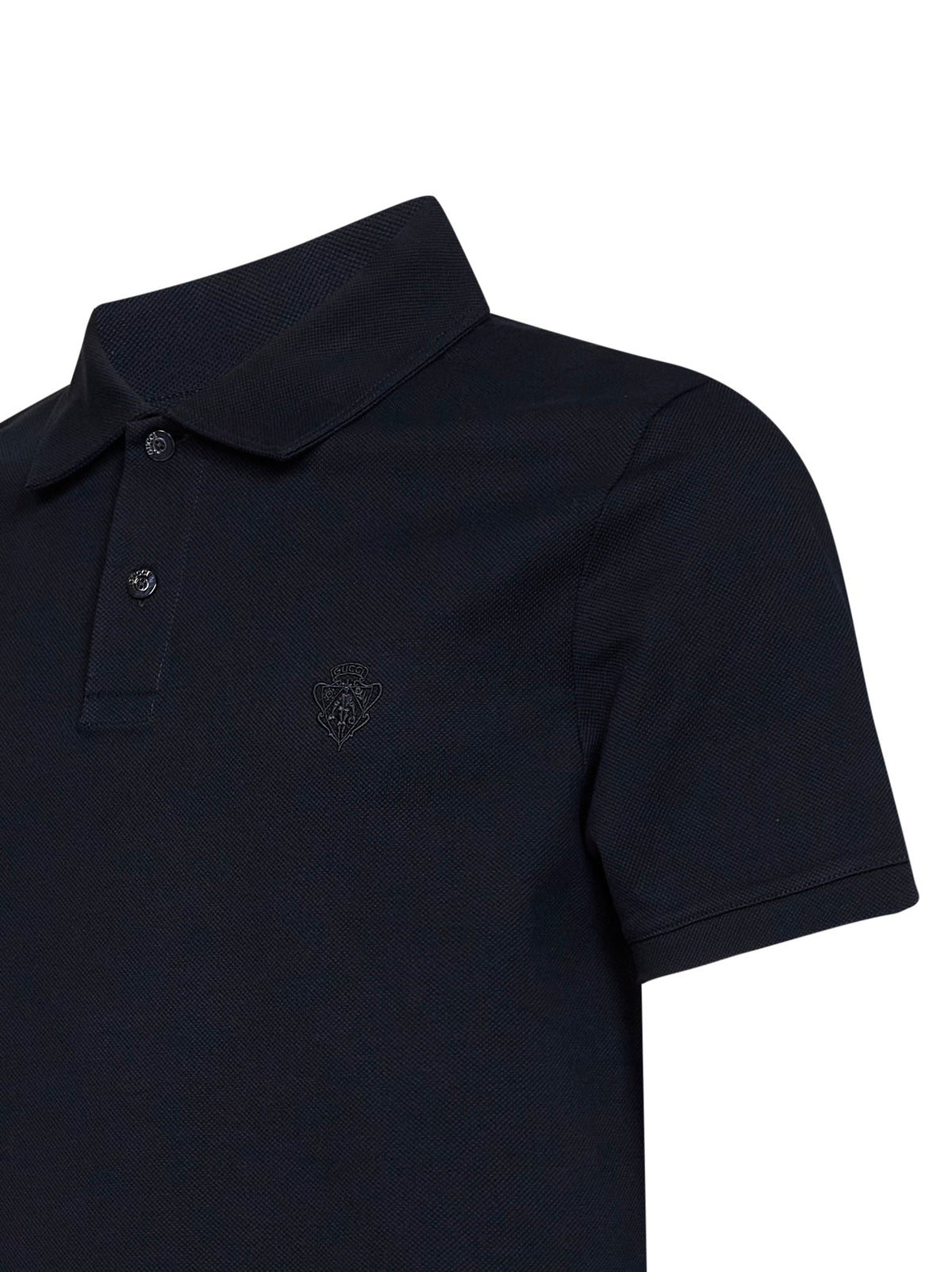 Gucci Men Blue Cotton Pique Embroidered Polo Shirt GUCCI
