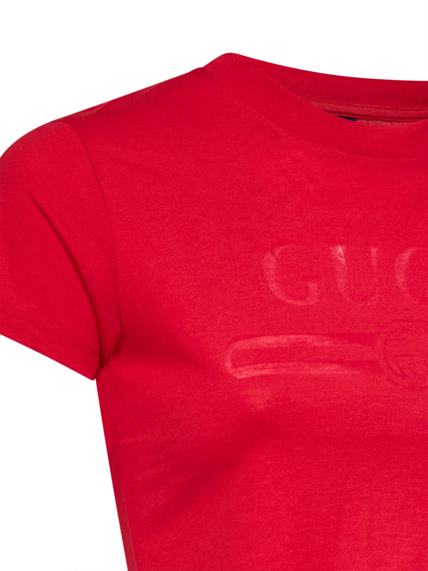 Gucci Women Red Jersey Cropped T-Shirt With Devoré Detail GUCCI