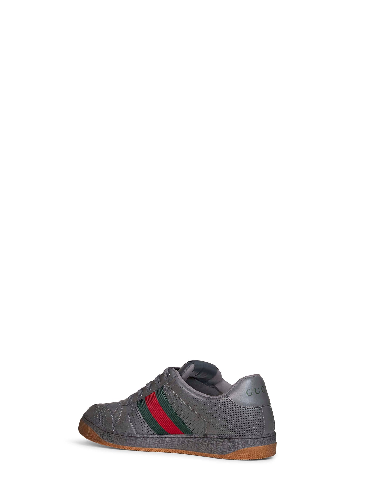 Gucci Men Dark Grey Perforated Leather Screener Sneakers GUCCI