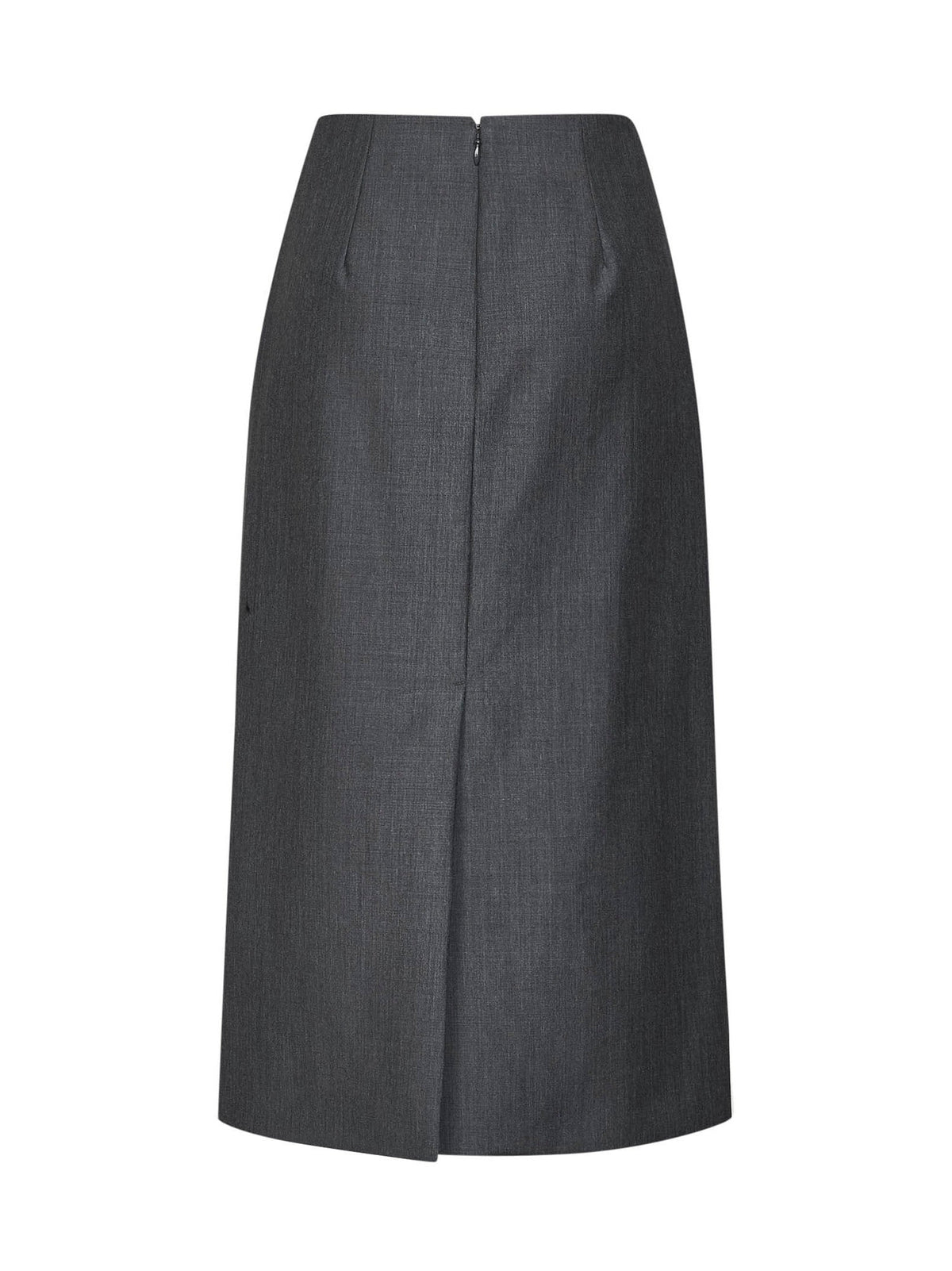 Jil Sander Women Fog Grey Wool Canvas Midi Skirt With Slits JIL SANDER