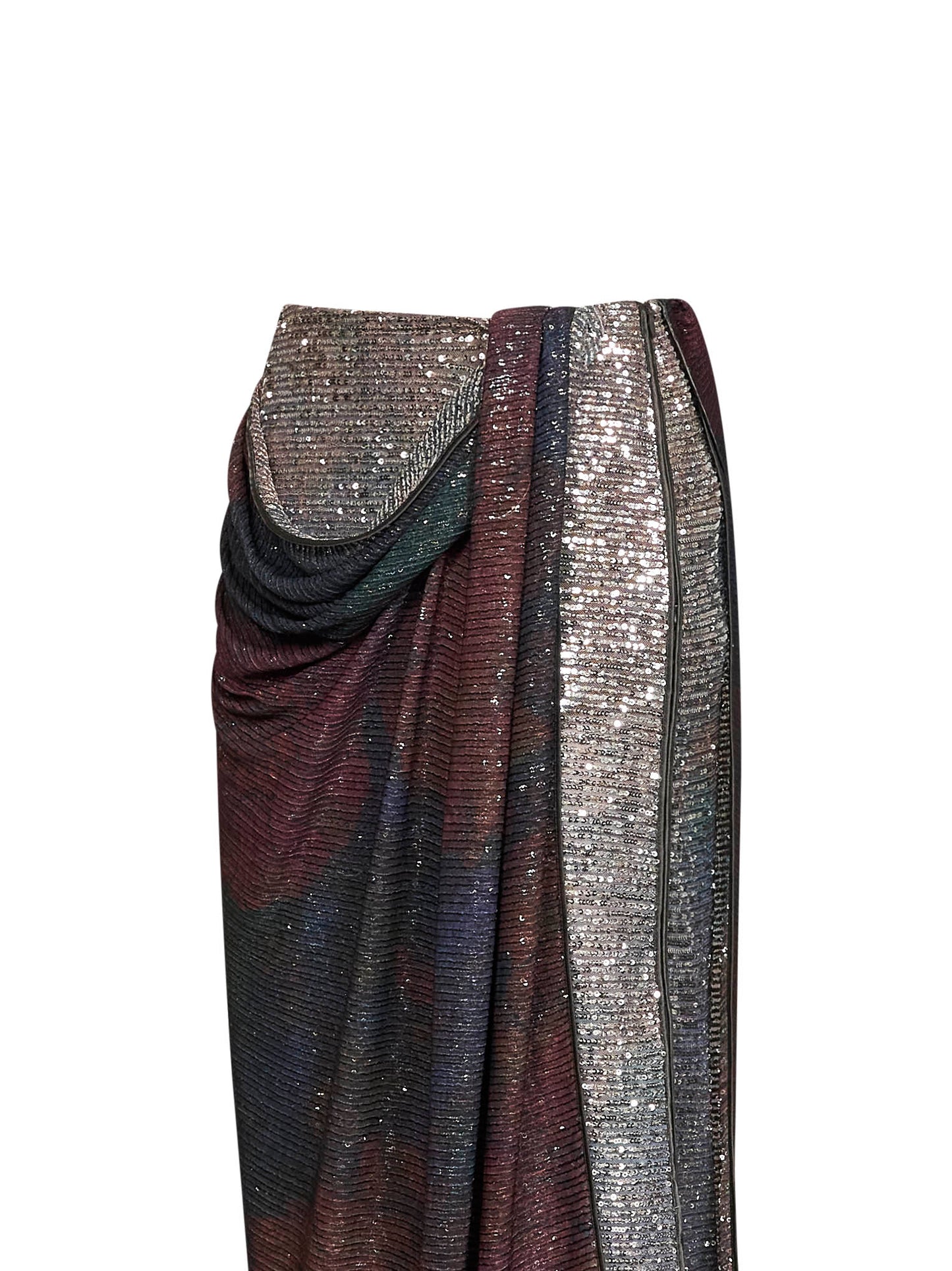 Maison Margiela Women Blue And Burgundy Printed Sequins Draped Midi Skirt MAISON MARGIELA