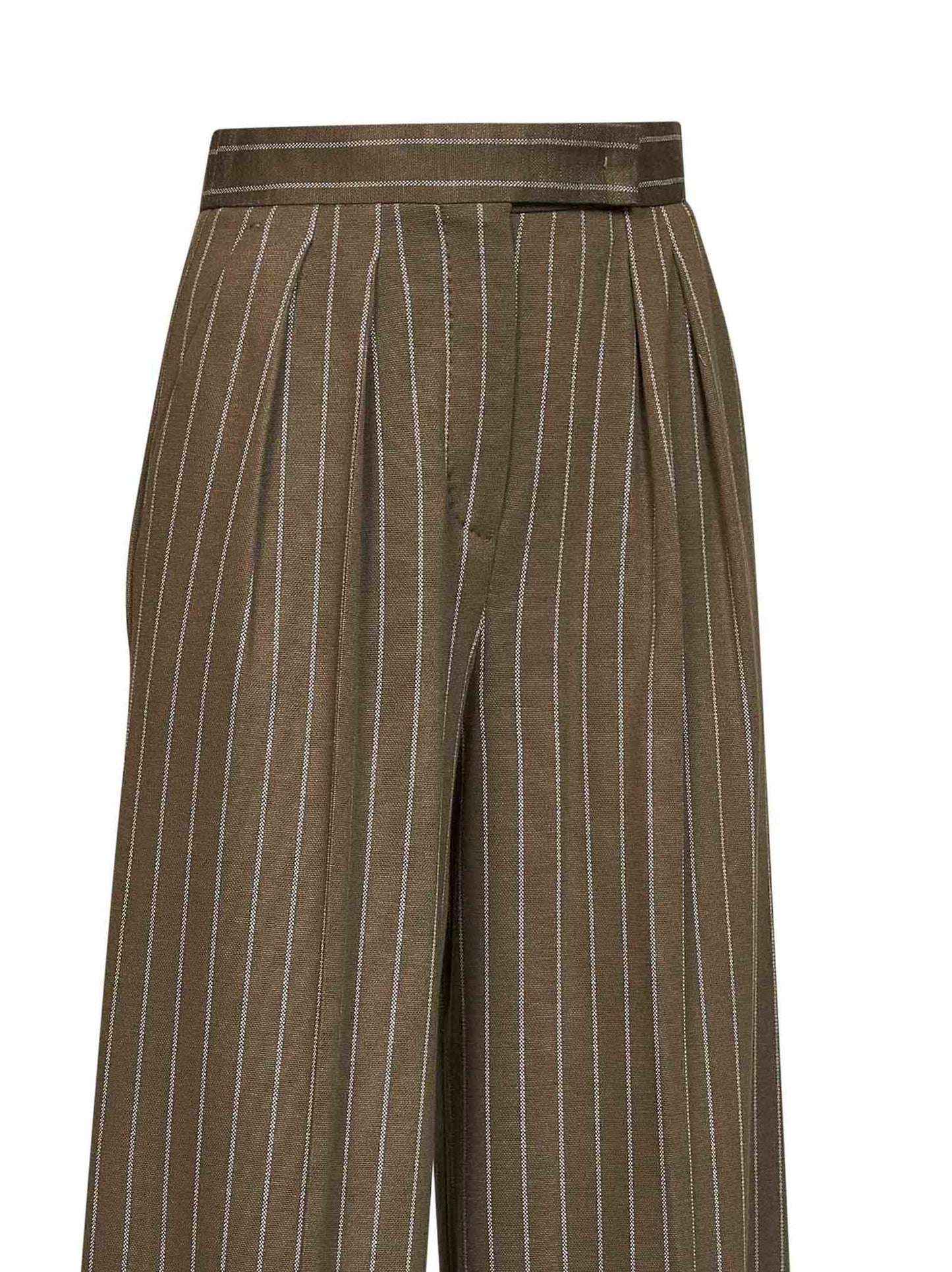 Max Mara Women Khaki Green Pinstriped Jersey Mxmrio Wide-Leg Trousers MAX MARA