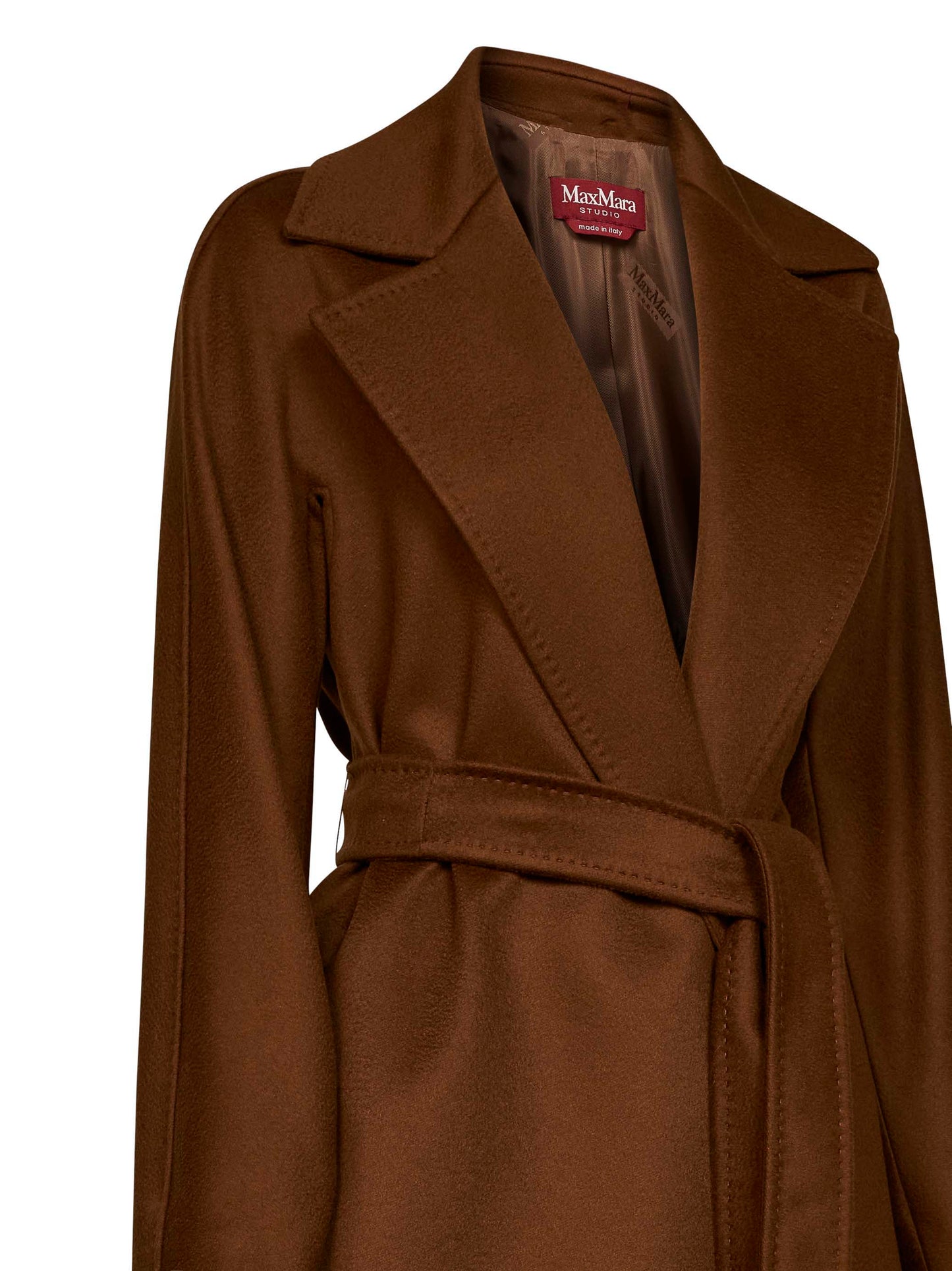 Max Mara Studio Women Tan Mstdravenna Belted Wrap Coat MAX MARA STUDIO