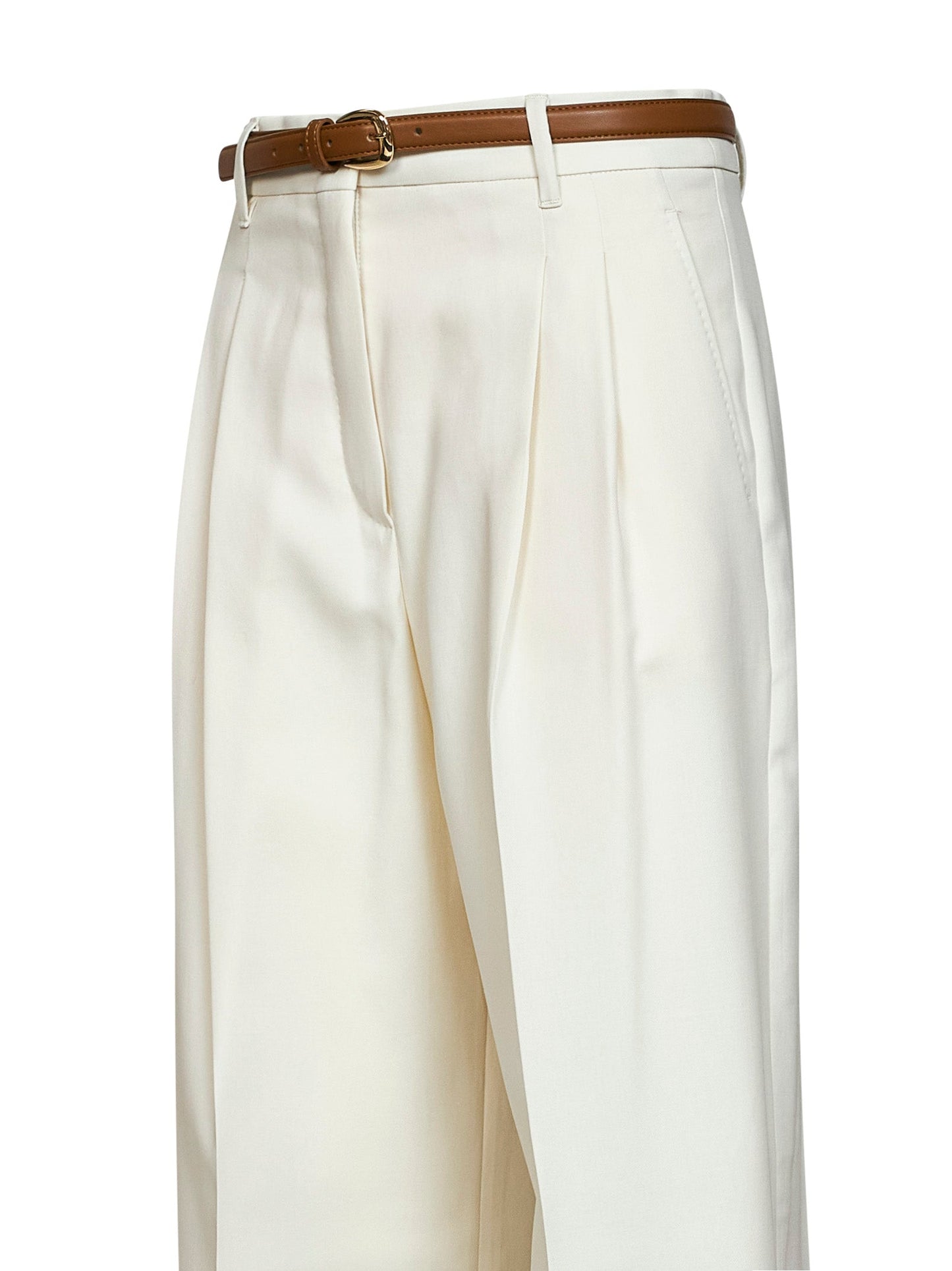 Max Mara Studio Women Ivory White Mstadunco Fluid Belted Trousers MAX MARA STUDIO