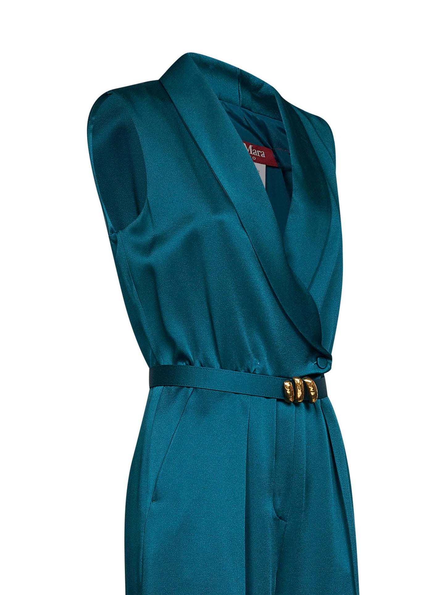 Max Mara Studio Women Oil Green Mseorario Belted Tuxedo Jumpsuit MAX MARA STUDIO